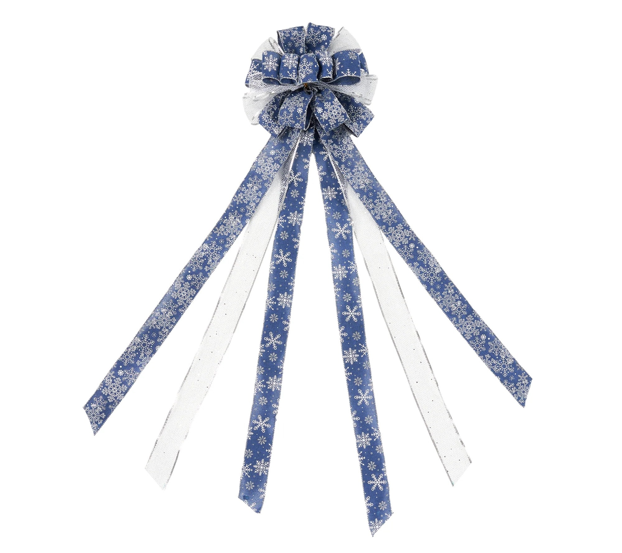Joyfy 32152-B 45-in Bow White and Blue with stripes and dots Christmas Tree Topper