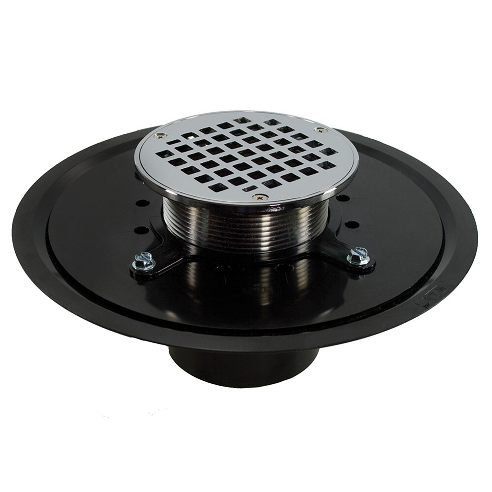 Jones Stephens D51005 3-in Heavy Duty Abs Floor Drain Base with 3-1/2-in Metal Spud, 10-in Pan and 6-in Chrome Plated Round Strainer