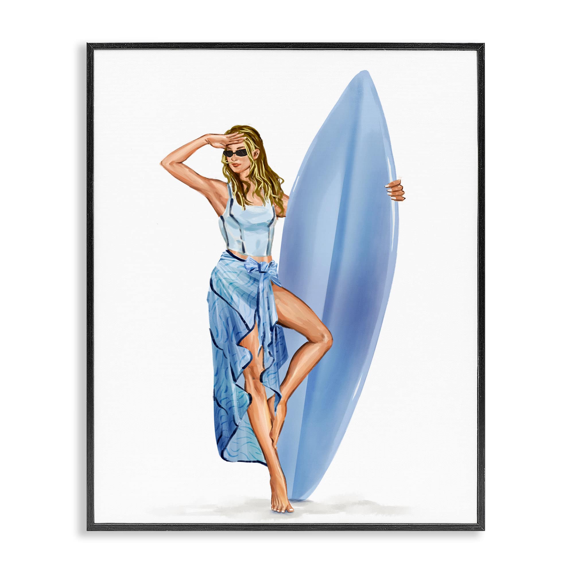 Stupell Industries BT-197-FR-11X14 Trendy Surfer Girl in Blue Black Framed Giclee Art By Ziwei Li 11 x 14