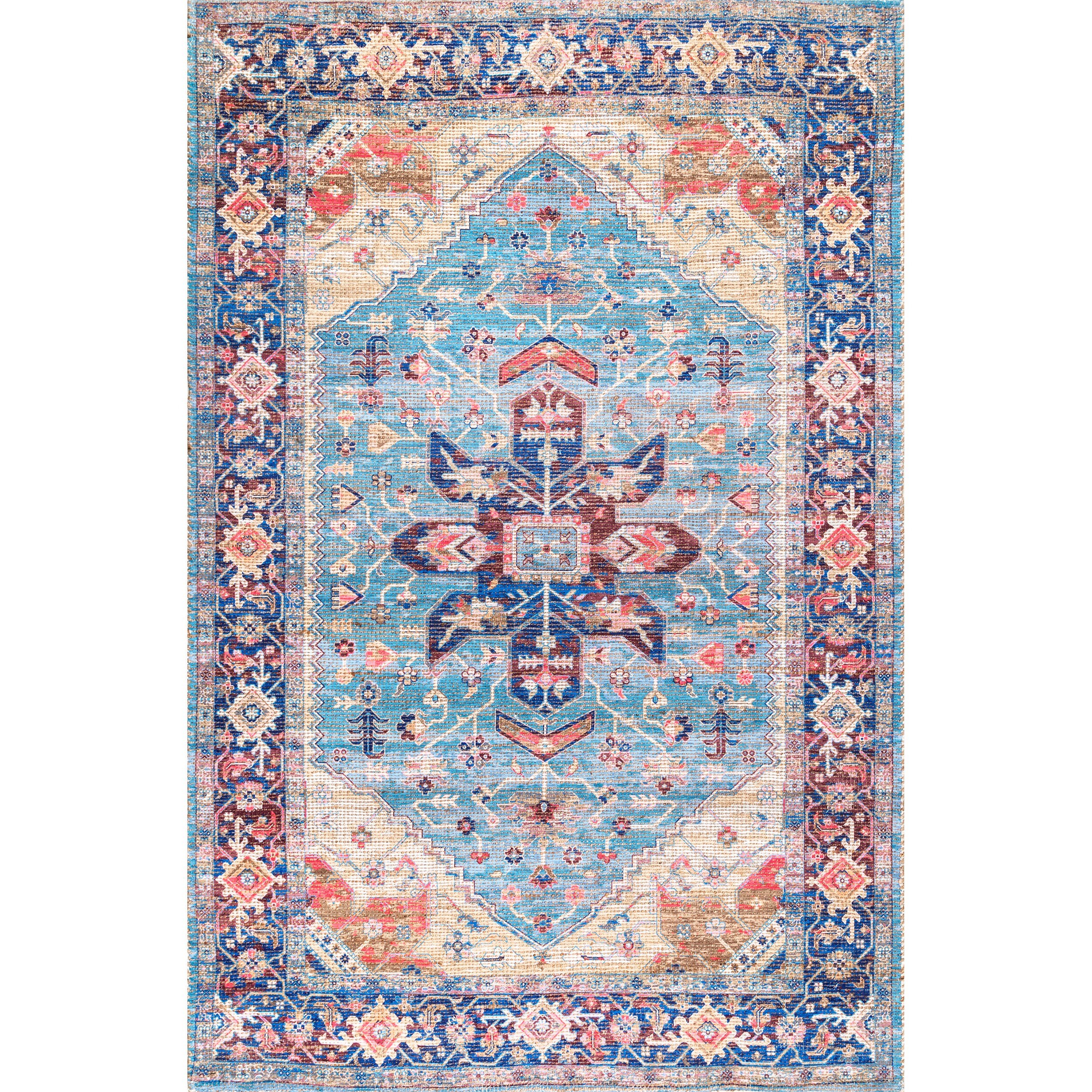 Matilda Blue Cotton Chenille 4' x 6' Reversible Area Rug