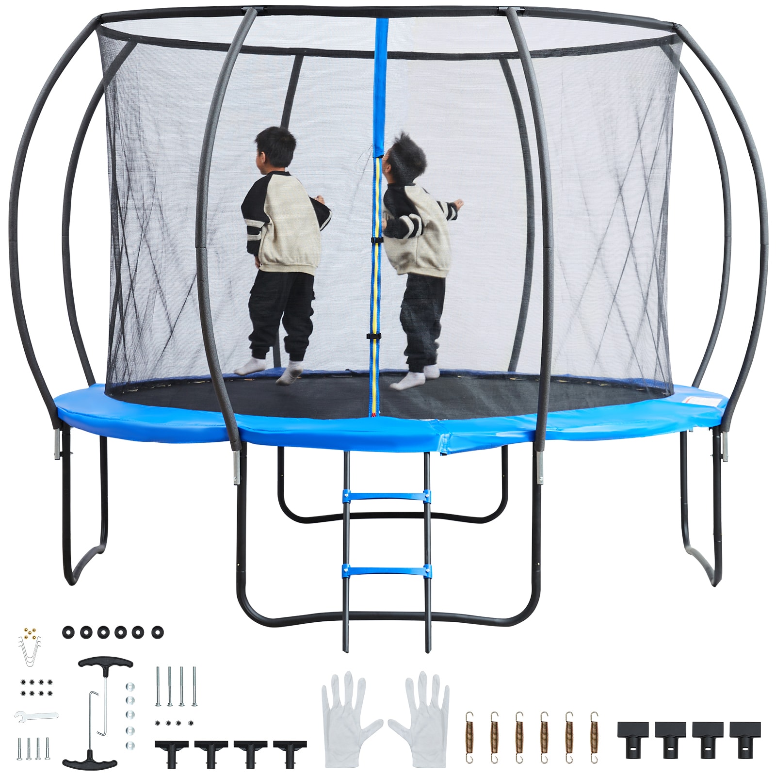 VEVOR SCYXBC10YCHW05352V0 10FT Trampoline  330 lbs Trampoline with Enclosure Net  Ladder  and Curved Pole  Heavy Duty Trampoline with Jumping Mat and Spring Cover Padding  Outdoor Recreational Trampolines for Kids Adults