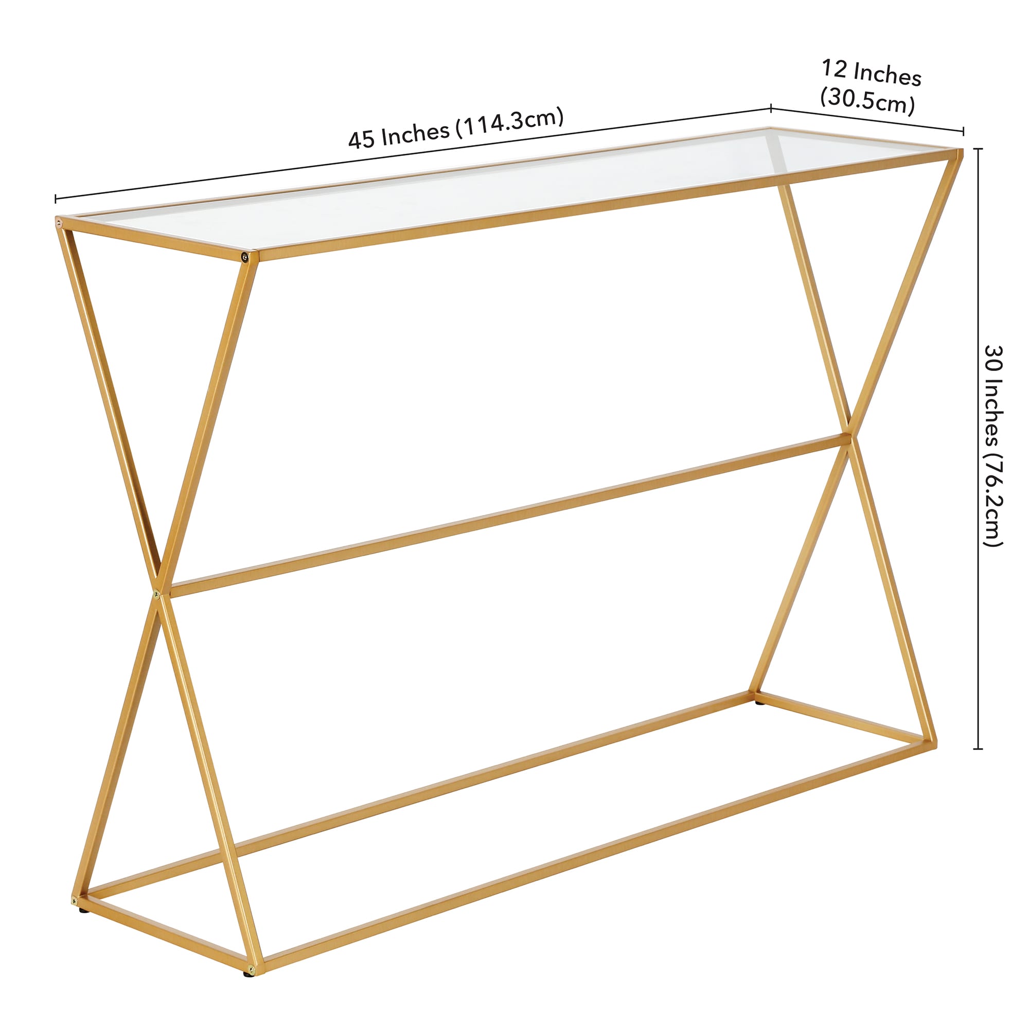 Streamlined Brass & Glass 45" Console Table with Storage