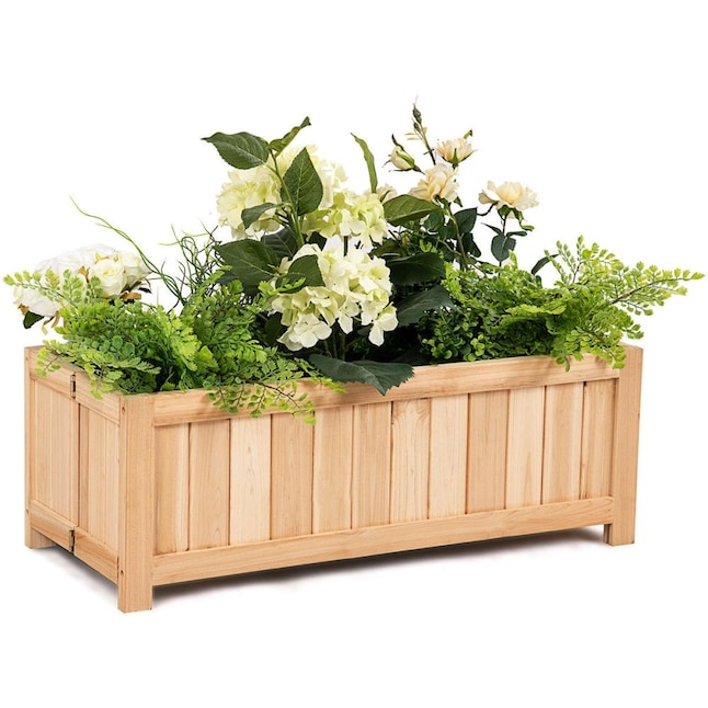 Goplus Rectangle Wood Flower Planter, Patio Planter Box Plants