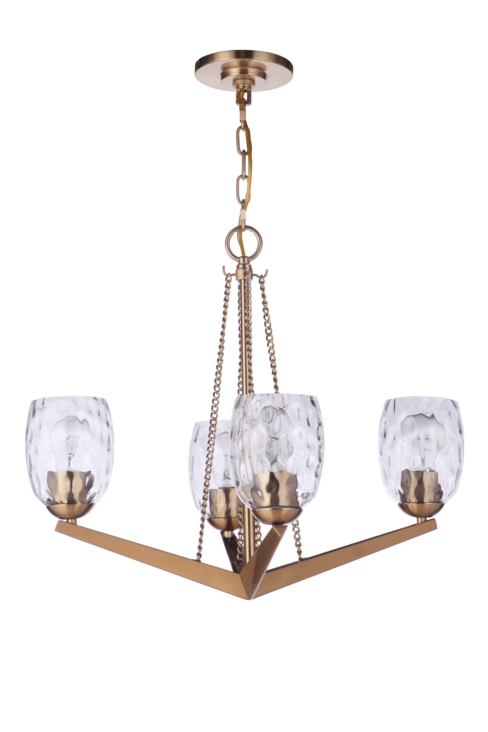 Satin Brass and Crystal 4-Light Chandelier with Water Glass Shades