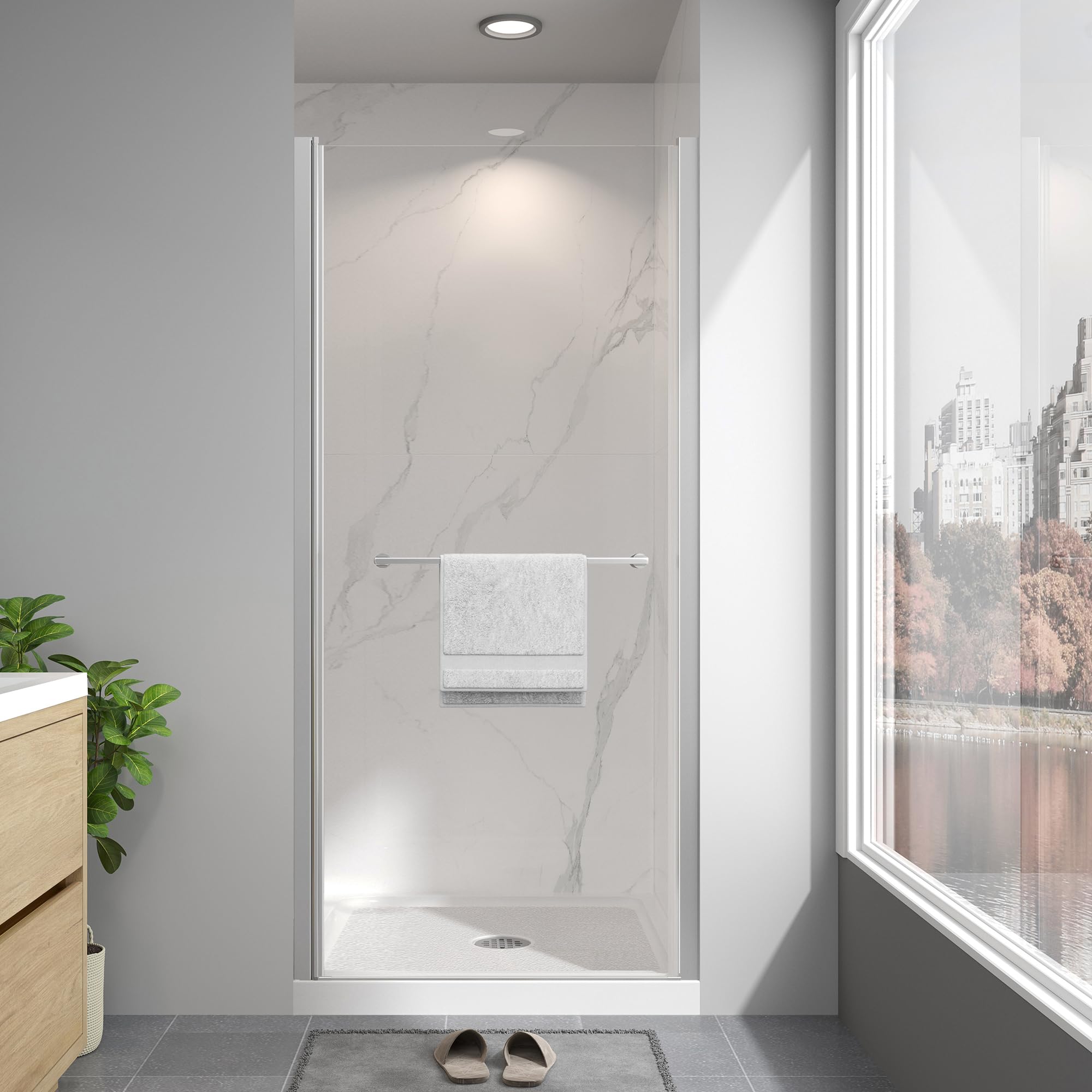 AKSCYZM  Frameless Pivot Shower Door 32 to 34 W by 72 H Tempered Glass with Brushed Nickel Finish durable home and garden accessory designed for
