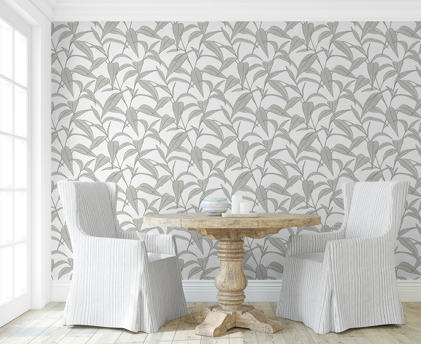 Greystone Pinstripe Leaf Trail Self-Adhesive Vinyl Wallpaper Roll