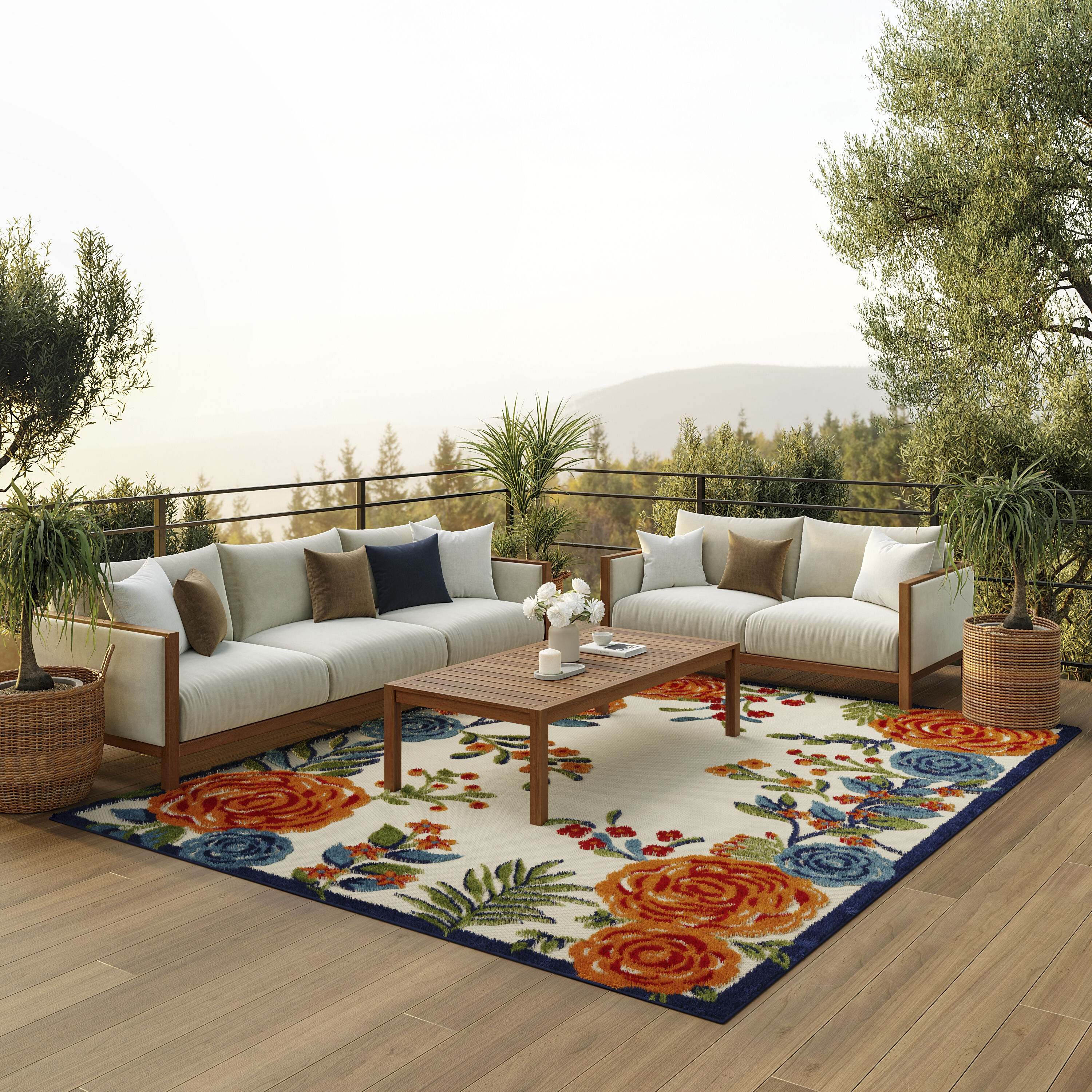 Nourison 099446170040 Aloha 6 x 9 (ft) Loomed Polypropylene Multicolor Rectangular Indoor/Outdoor Floral/Botanical Tropical Area rug