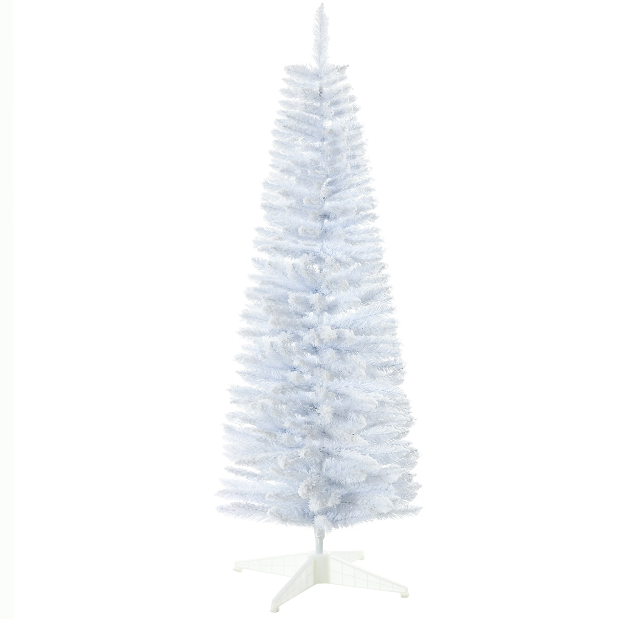 Tatayosi XH-217079 HOMCOM 5ft Snow Flocked Artificial Pencil Christmas Tree Slim Xmas Tree with Realistic Branches and Plastic Base Stand