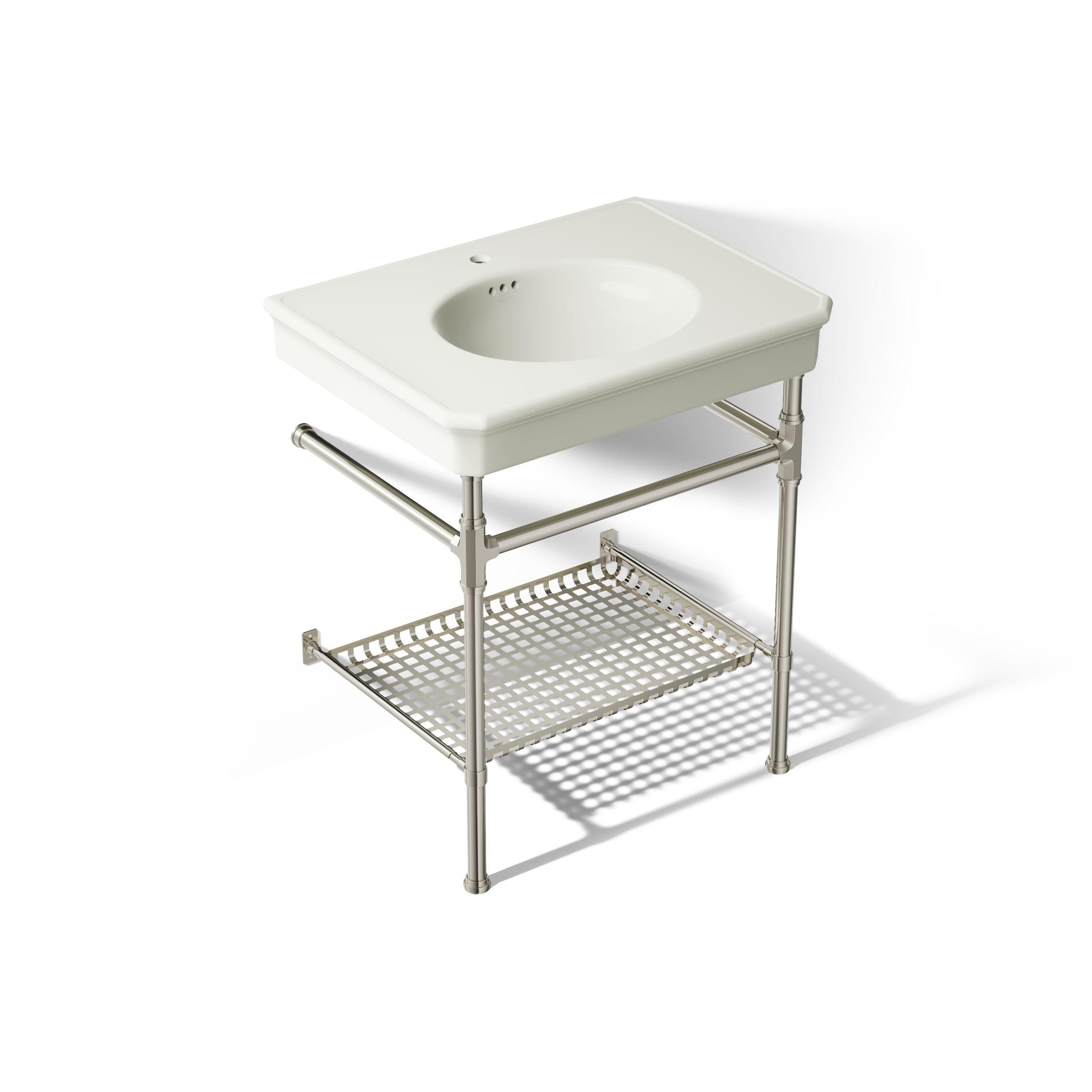 KOHLER Claude Fire Clay 22.5-in Vessel Rectangular Traditional Dune with Vibrant Polished Nickel Bathroom Sink