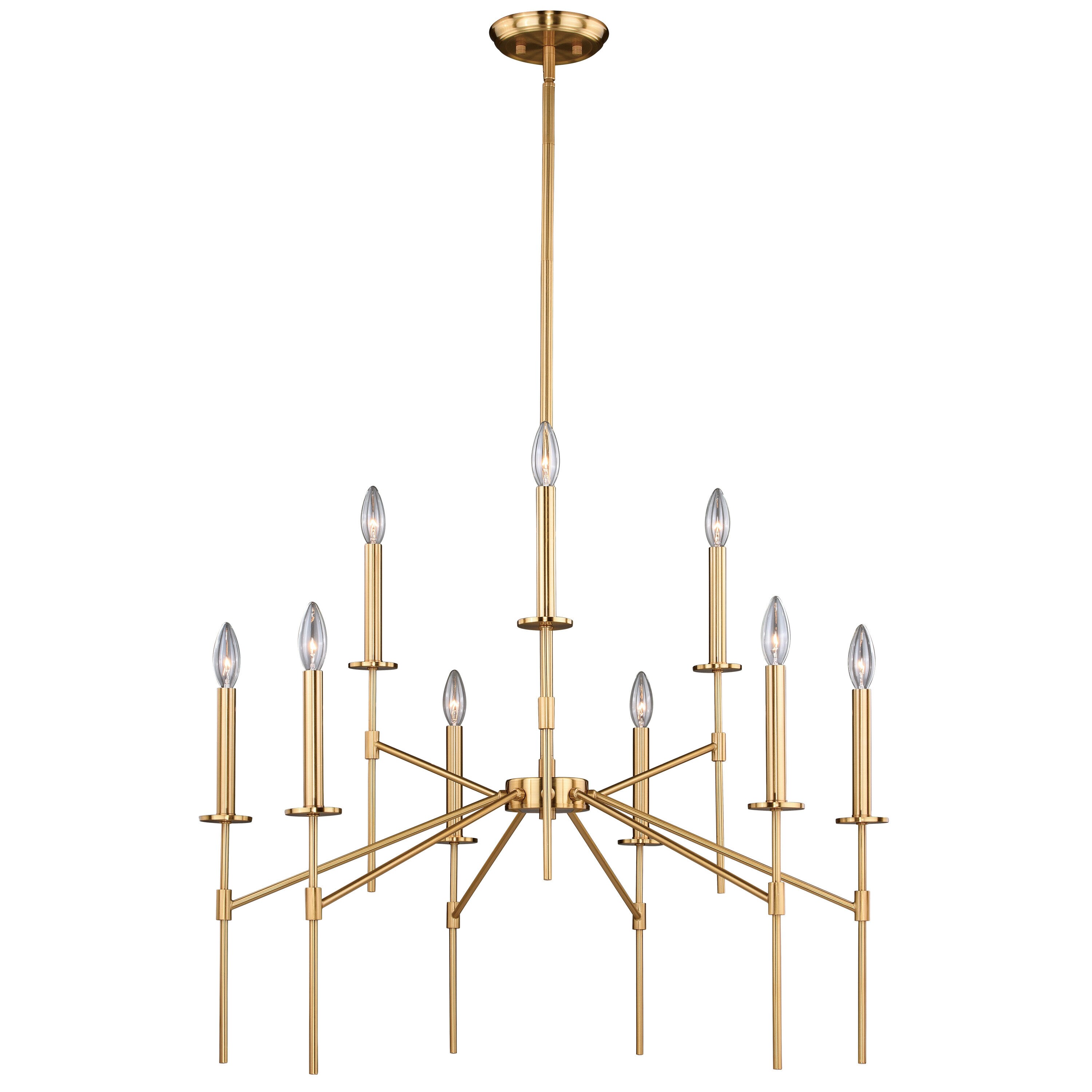 Kedzie 32" Natural Brass 9-Light Mid-Century Modern Chandelier
