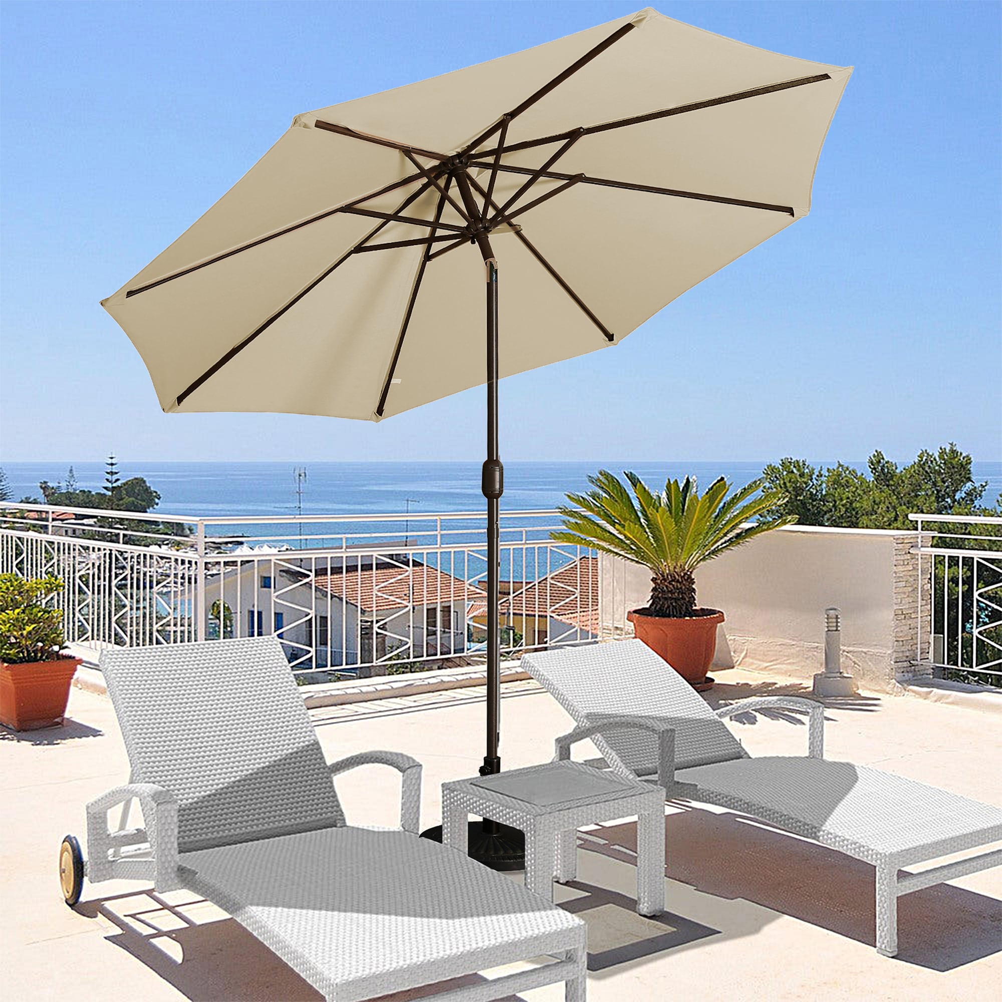 CASAINC WF-OP2806BL 9-ft Aluminum Tan Push-button Tilt Market Patio Umbrella