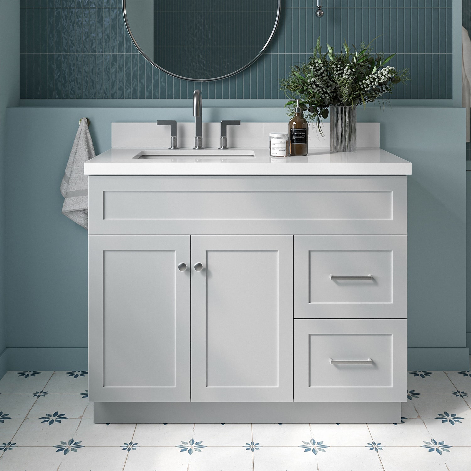 ARIEL F043SLWQRVOGRY Hamlet 43-in Grey Undermount Single sink Bathroom Vanity with Pure White Quartz Quartz Top