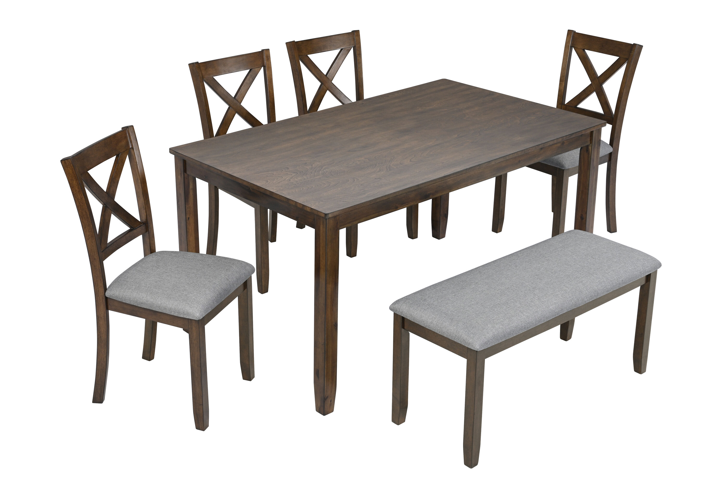 Siavonce XHS00008 Walnut Contemporary/Modern Dining Room Set with Rectangular Table ( Seats 6 )
