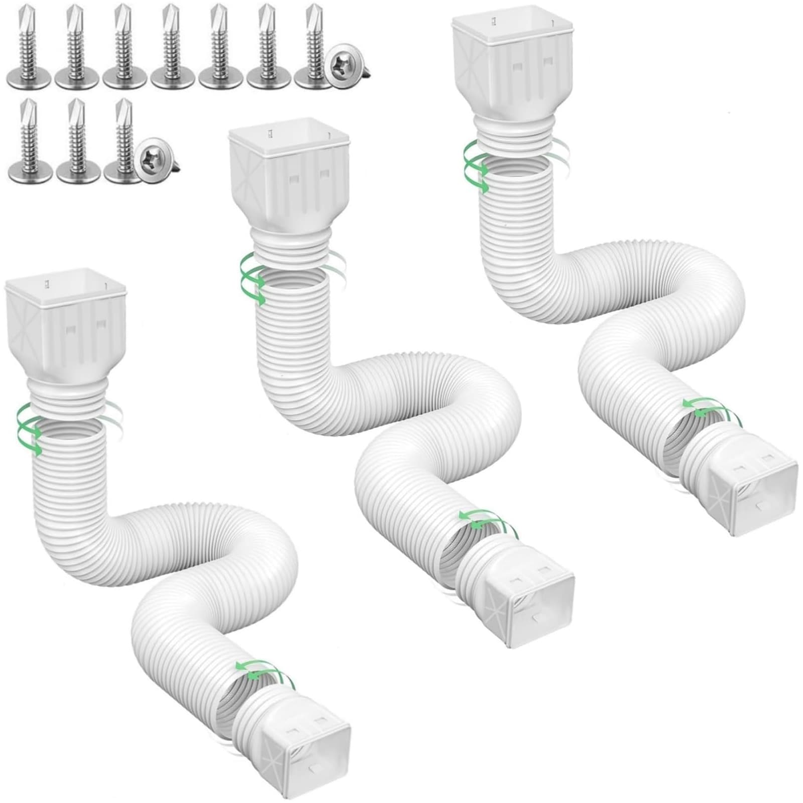 Misopily 3 pack Flexible Rain Gutter Downspout Extensions White Extendable Drain Pipes 21 to 60 Inch Each with Adapters and Screws for Outdoor Use