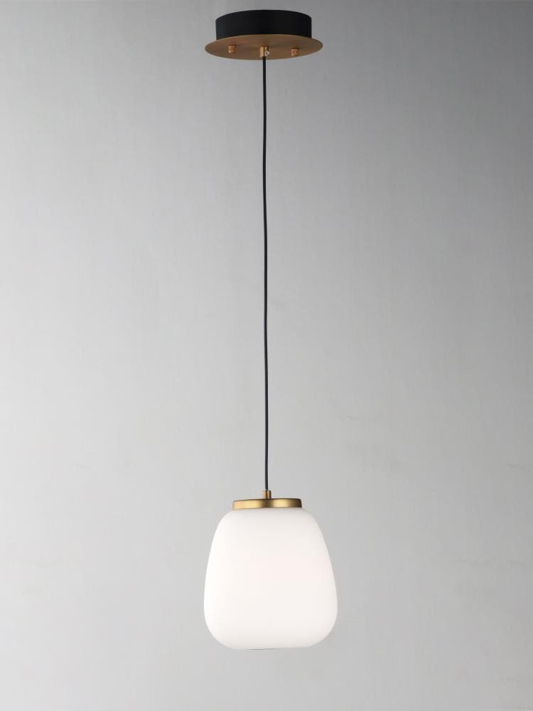 Soji Contemporary Globe LED Pendant in Black and Gold with Satin White Shade