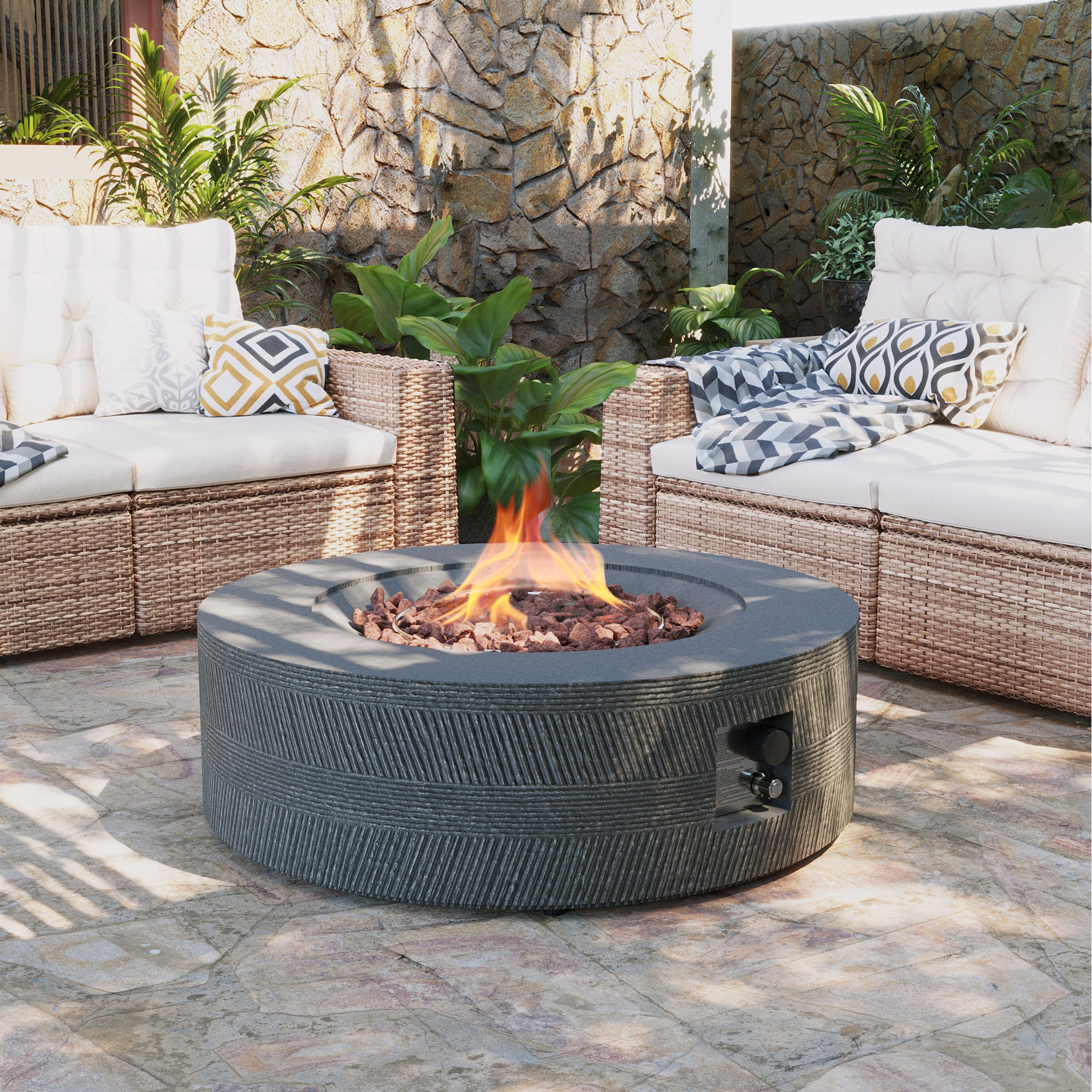 Patio Watcher BT-GS41H-OW-RGS 40.5-in W Dark Gray Magnesium oxide Round Liquid propane Fire pit