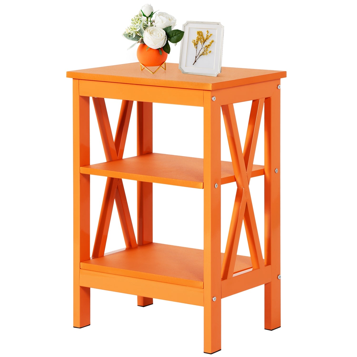 Vecelo LOE-DC-T06-OGE Orange Nightstand Beside Table End Table with Storage Shelf Nightstands for Living Room Bedroom