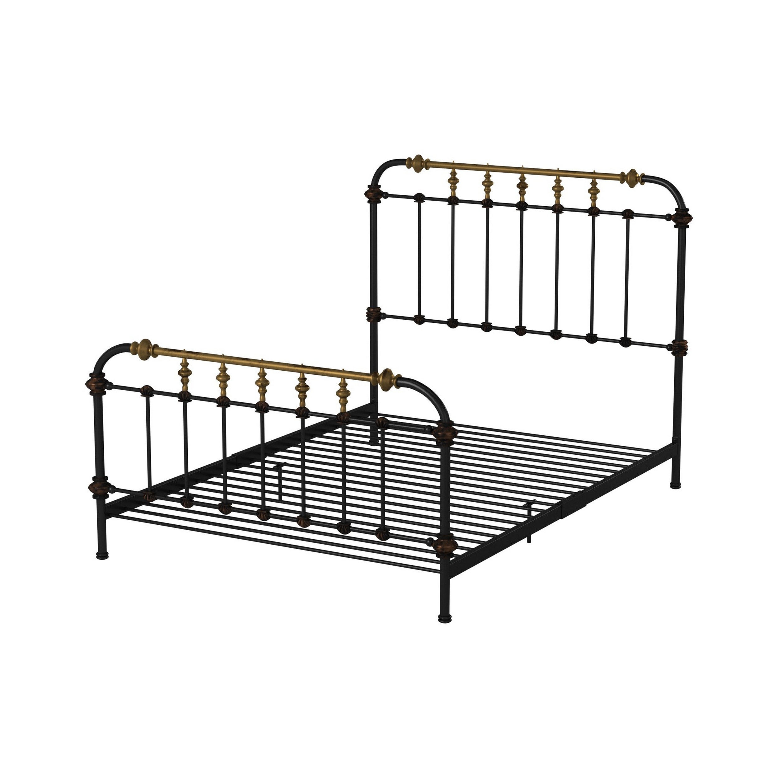 Benzara Black And Gold Queen Metal Platform Bed In The Beds Department ...