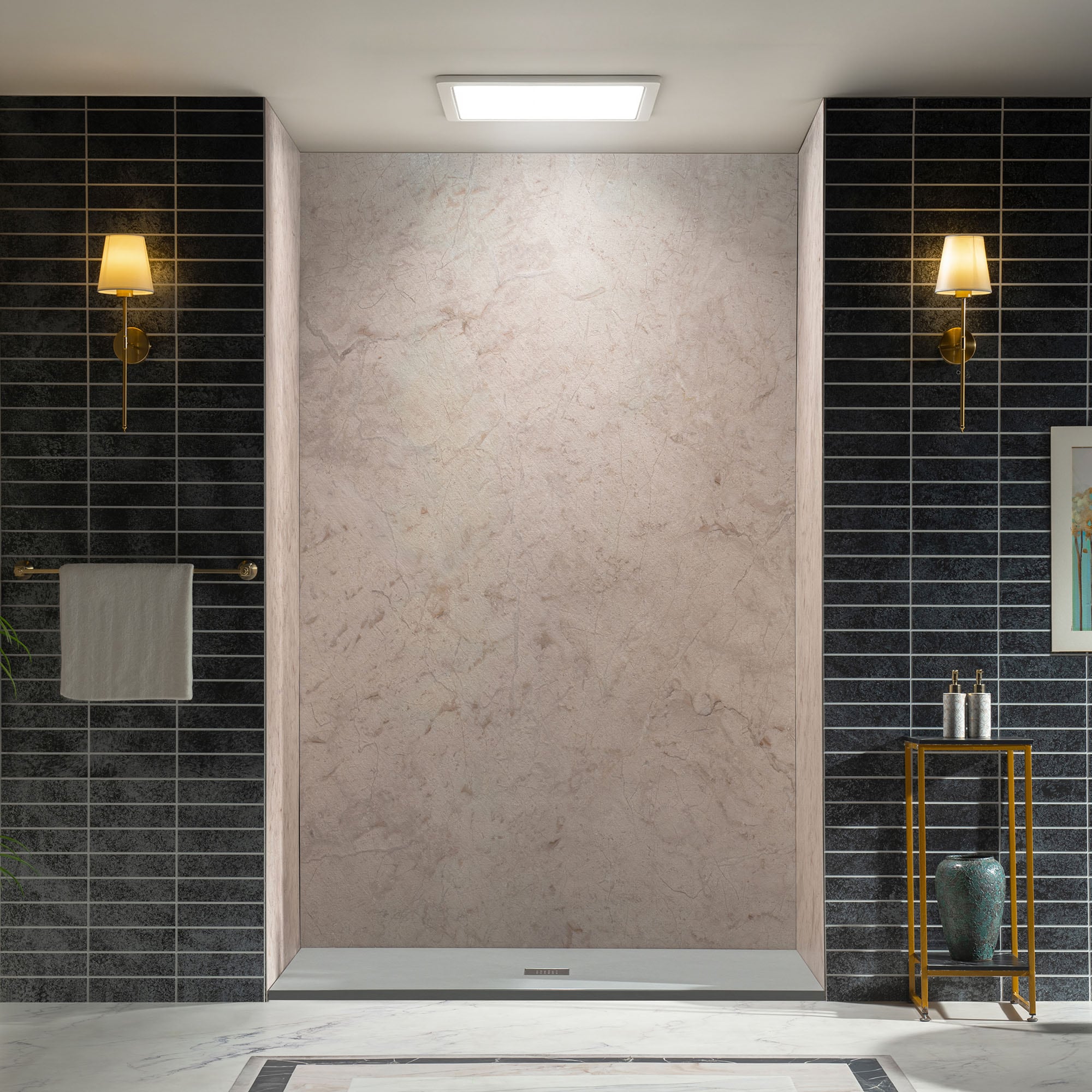 Woodbridge SIEN 60-in W x 32-in D x 96-in H Matte Beige 3 -Piece Glue Up Alcove Shower wall surround