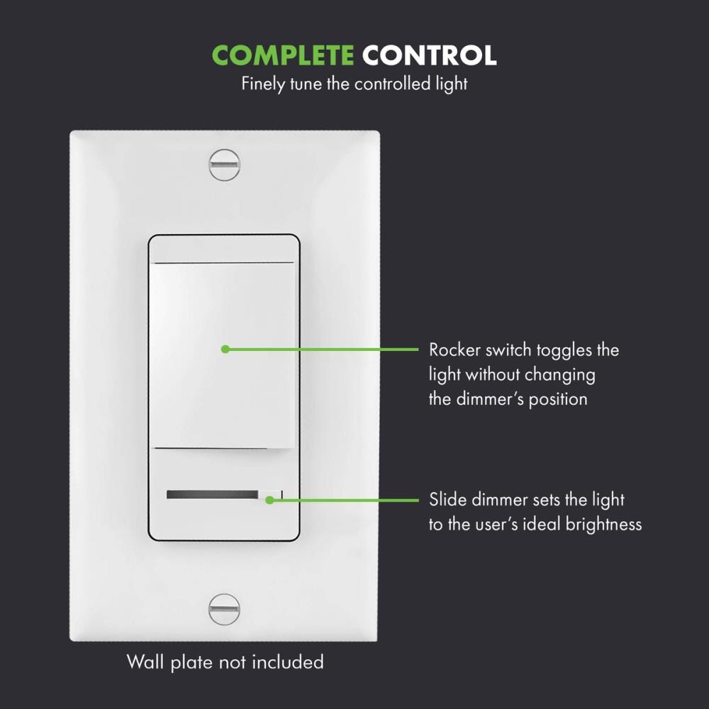 TOPGREENER in Wall Slide Dimmer Switch, for 150W Dimmable LED, 600W Incandescent/Halogen, Single Pole or 3 Way, 120V 60HZ, Neutral Wire Not Required