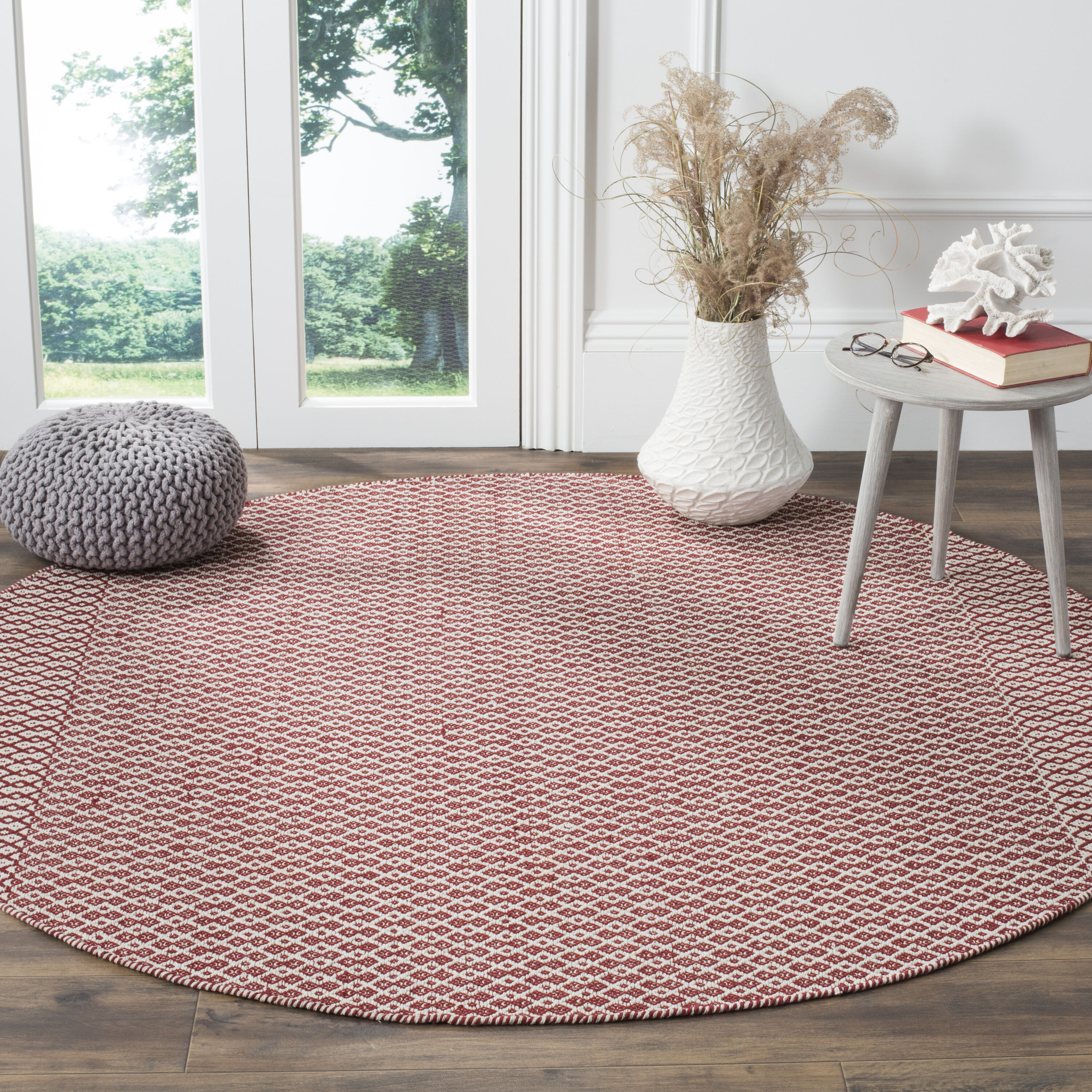  Montauk 339 Ivory/Red Contemporary 6ft x 6ft Round Rug