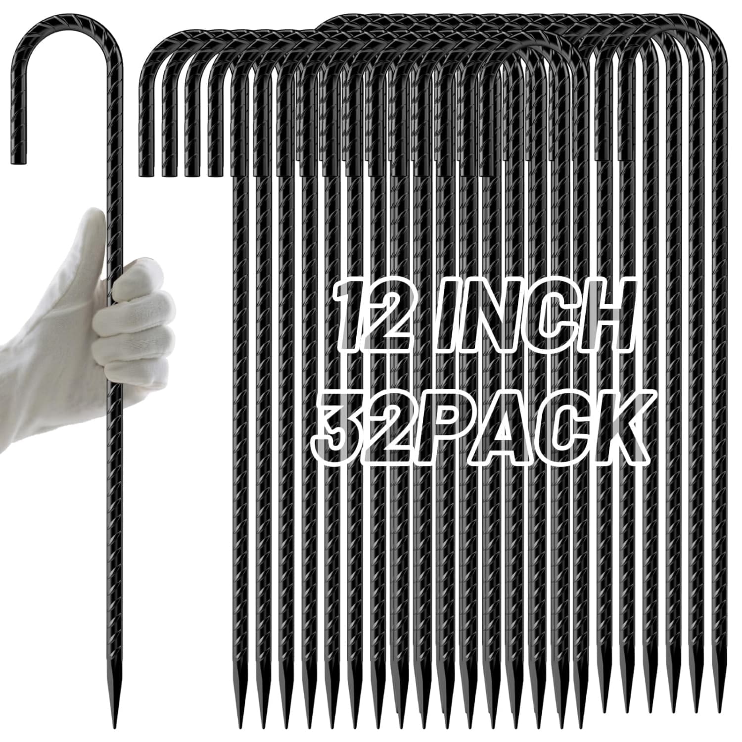 Angel Sar 12in L 0.25in Dia 32-Pack J-Hook Black Ground Anchor Stakes