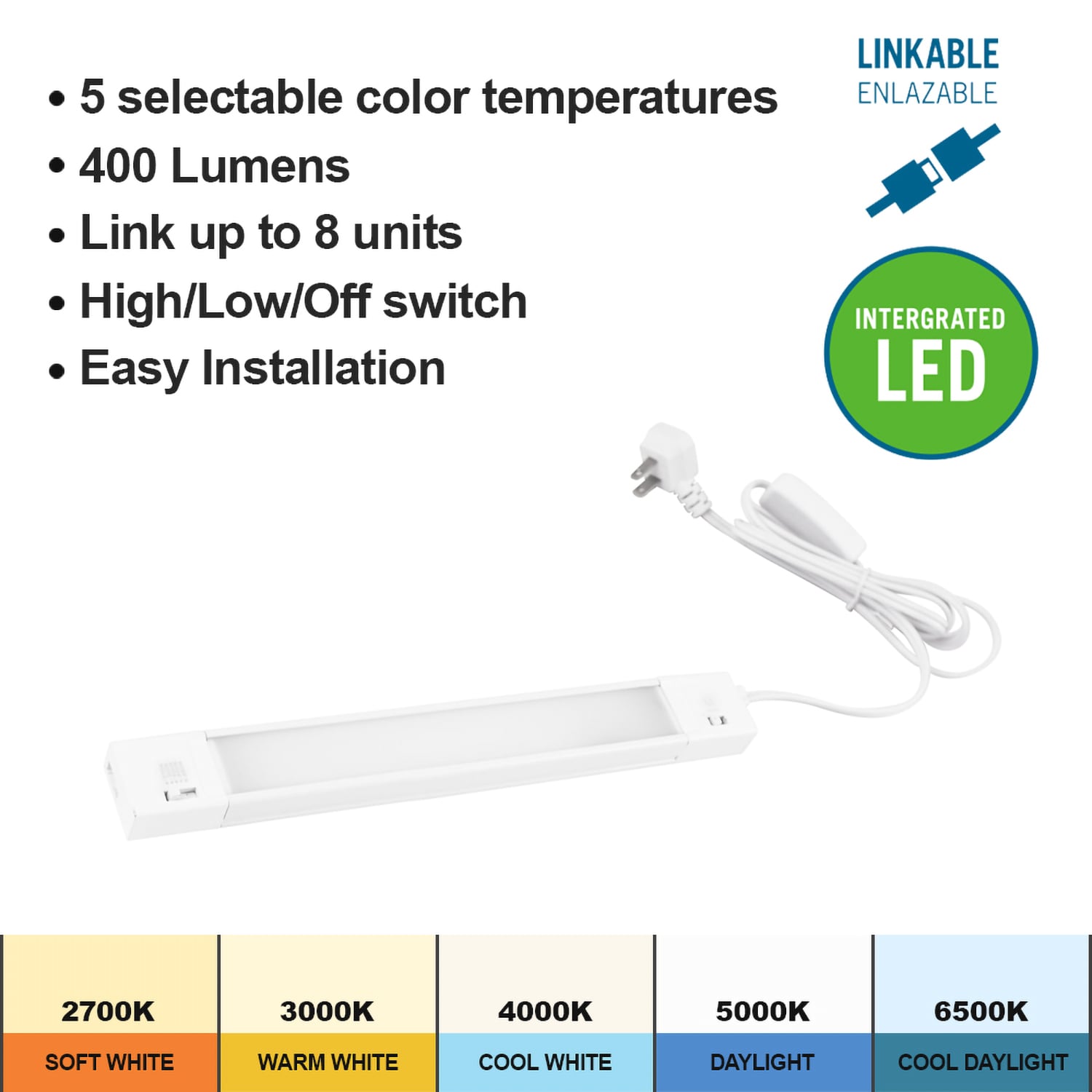 Under Cabinet LED Lighting, 12 inch LED Light Strip Bar, Daylight White 6500K USB LED Light, Small Thin LED Under Counter Lighting for Kitchen/Room/