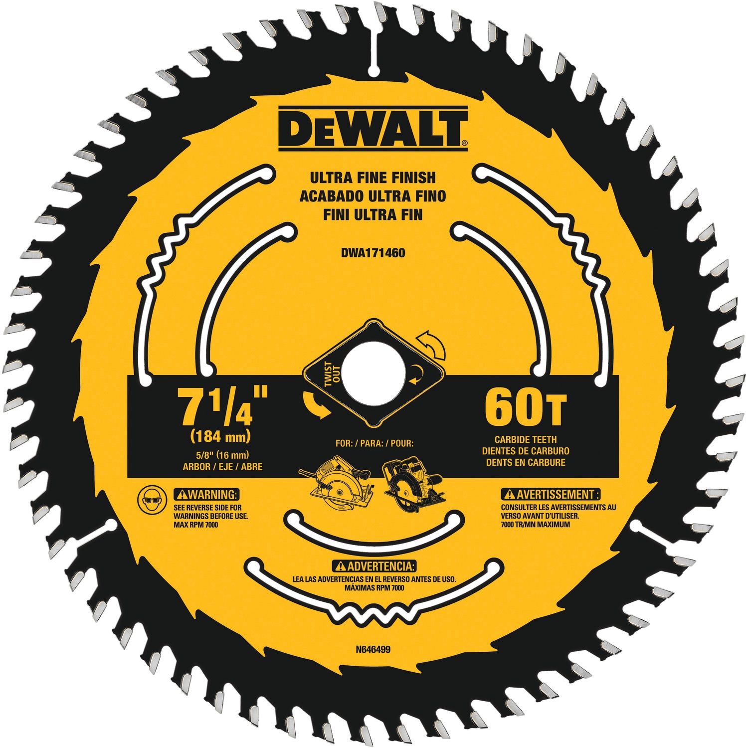 Dewalt DW3076 Thin Kerf Carbide Tipped Saw Blade 7-1/4" 36 Teeth 