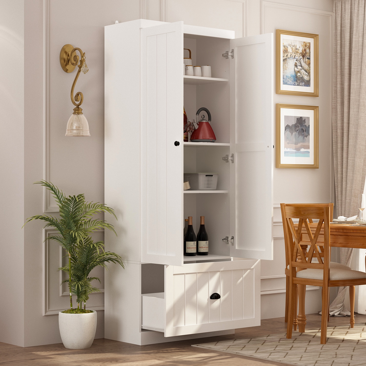 70.9'' Off-White Freestanding Pantry Tall Cabinet Storage Hutch
