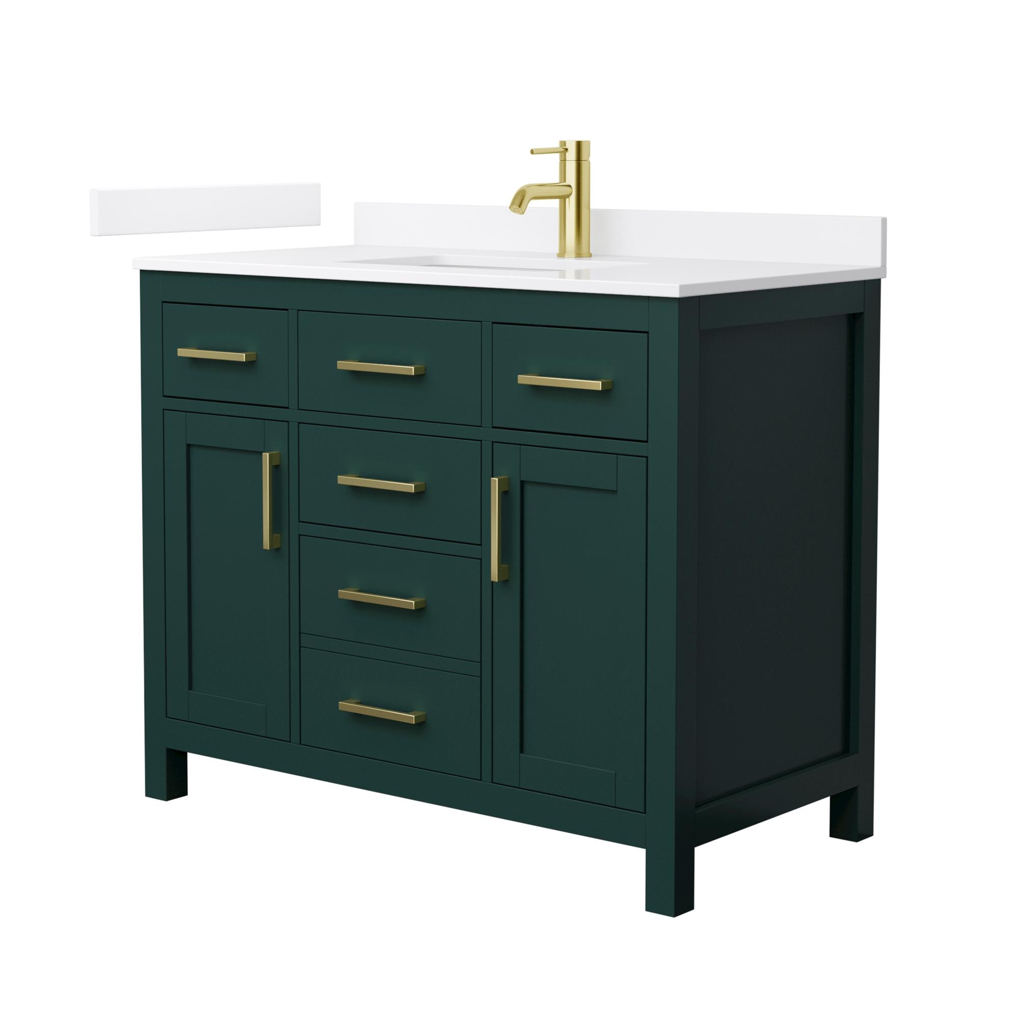 Wyndham Collection WCG242442SGDWQUNSMXX Beckett 42-in Green with Brushed Gold Trim Undermount Single Sink Bathroom Vanity with White Quartz Quartz Top