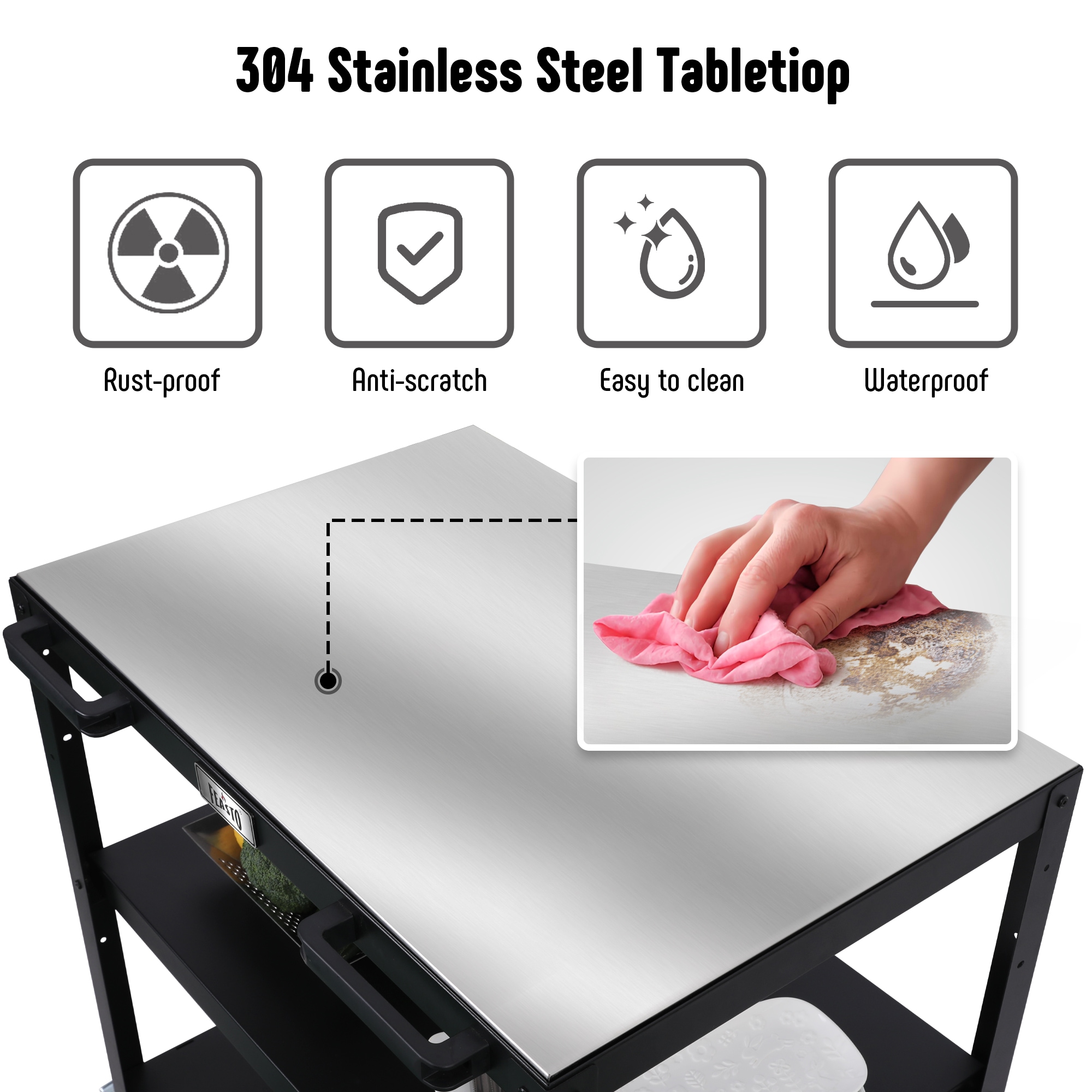 Feasto 3-Shelf Black and Stainless Steel Outdoor Kitchen Cart