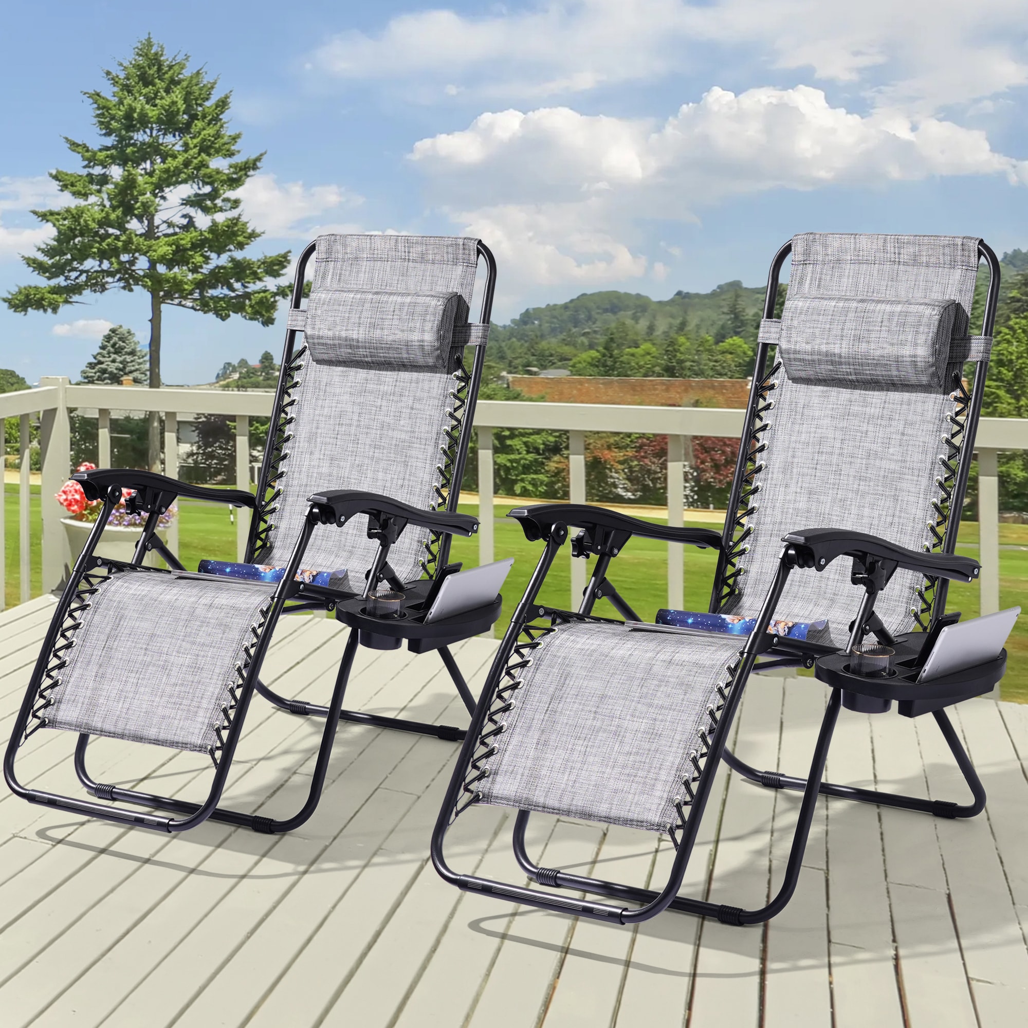 ACEGOSES Zero Gravity Chair Set of 2 Gray Metal Frame Stationary Zero  Gravity Chair with Gray Sling Seat in the Patio Chairs department at
