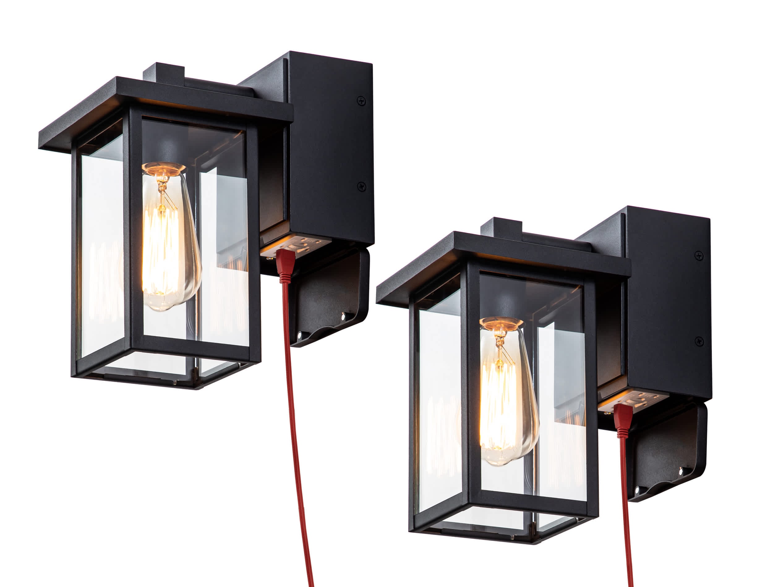 JCFL FTL-OW-010 Modern Black Outdoor Wall Light with GFCI Outlet E26 Base 2 Packs