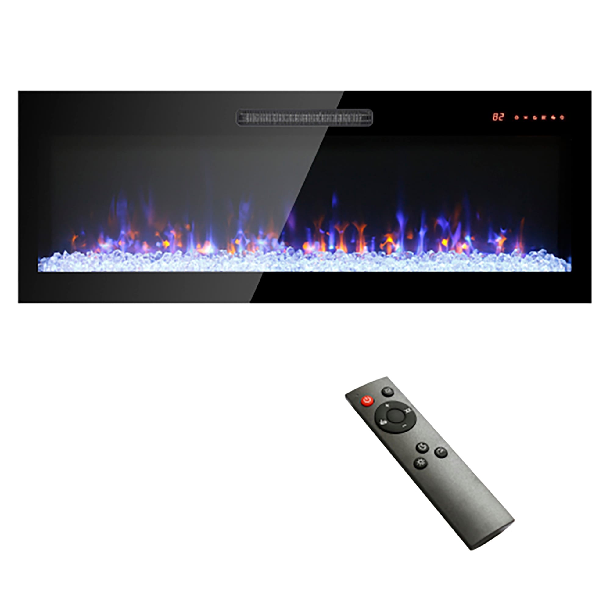 Fun Orange 60-in W Antique Black Wall mount Fan-forced Electric Fireplace with Remote Control Included