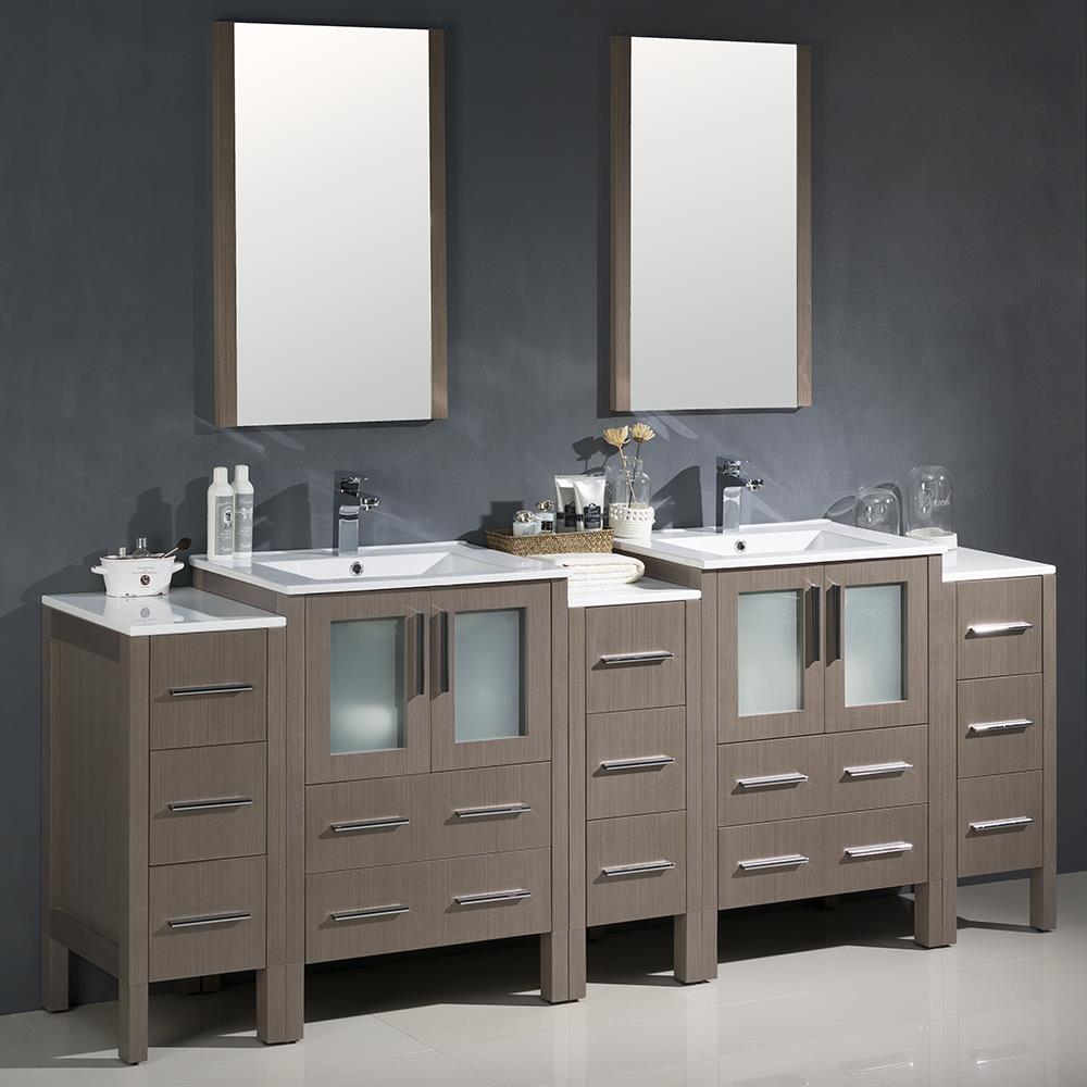 Fresca FVN62-72GO-UNS Torino 84-in Gray Oak Double sink Bathroom Vanity with White Ceramic Top (Mirror Included)