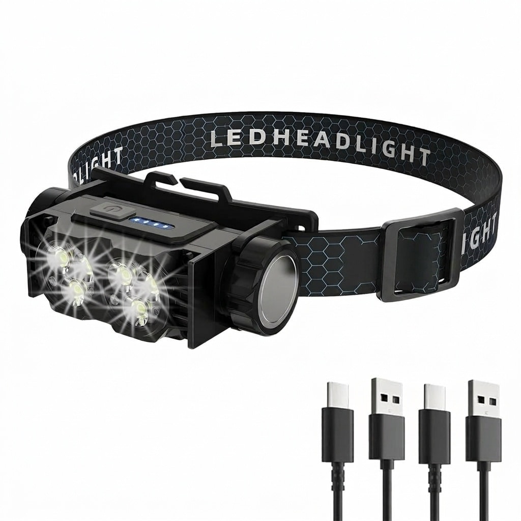 Vrbgify 2 Pack LED Headlamp Rechargeable Super Bright Magnetic Headlight Type C Fast Charging Waterproof Real Time Power Display Lightweight 120 Degree Adjustable Beam Compact for Camping Hiking Work Black #LVG0427P68
