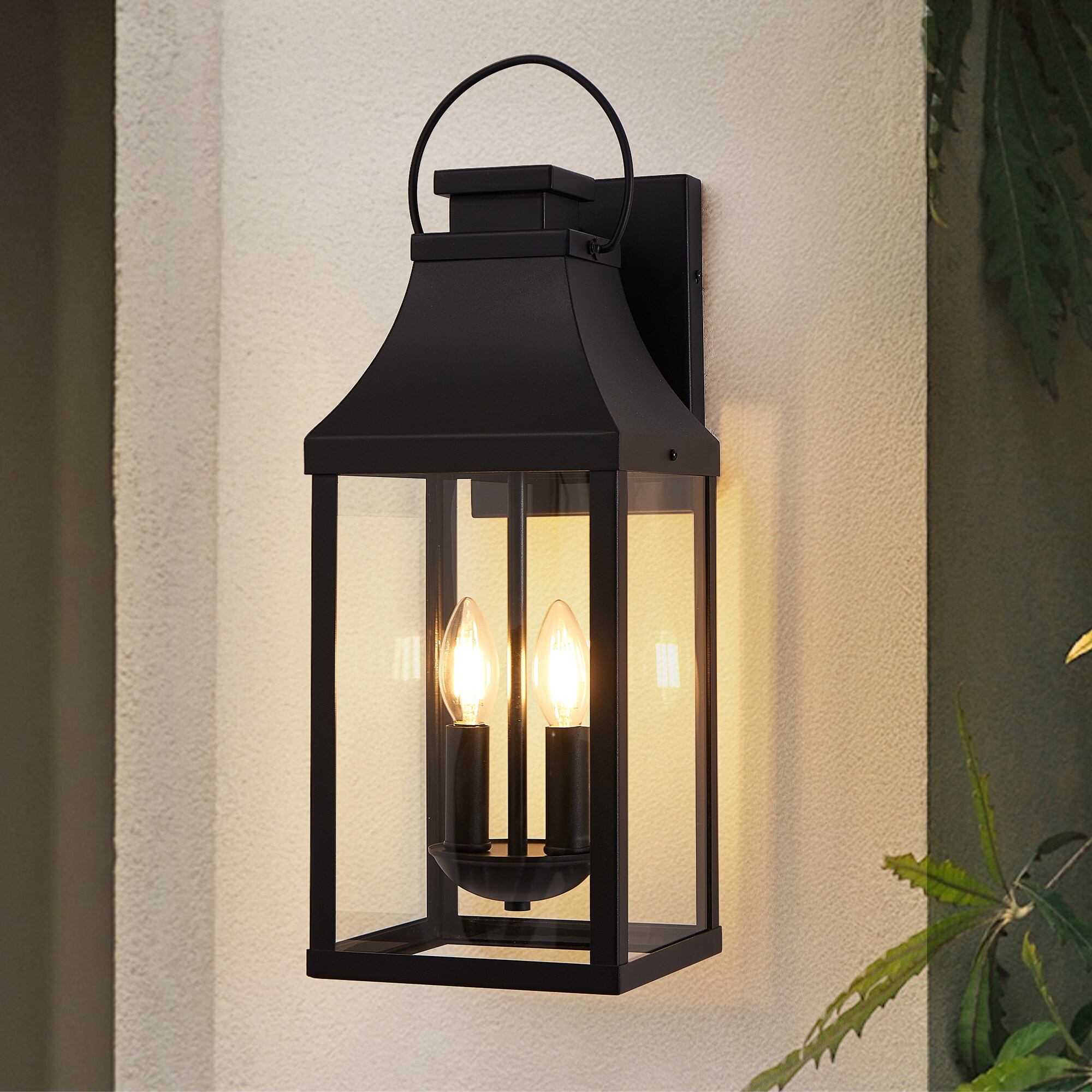 Boho Havens - 20in Outdoor Wall Light 2 Light Modern Black Exterior Sconce for House Garage 1 Pack