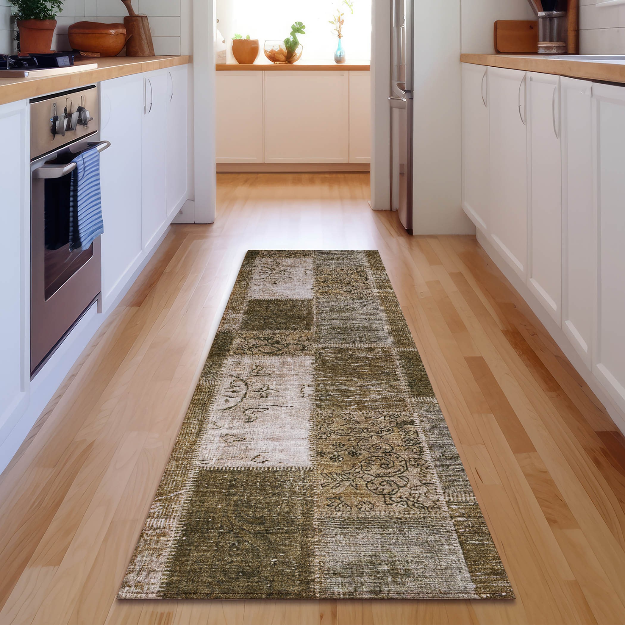 Addison Rugs AMF631BR2X8 Mayfield AMF631BR 2 x 7 (ft) Brown Rectangular Indoor Floral/Botanical Machine washable Pet Friendly Runner rug