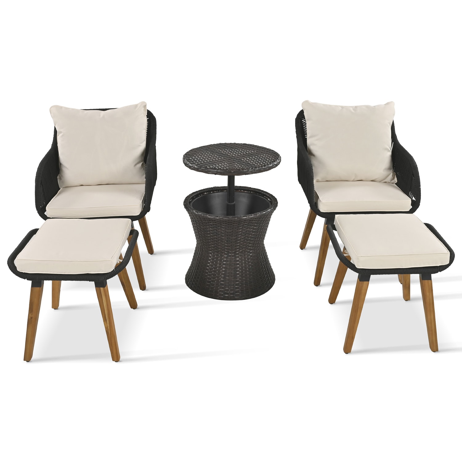SINOFURN SYB260042BG 5 -Piece Wicker Patio Conversation Set with Off-white Cushions