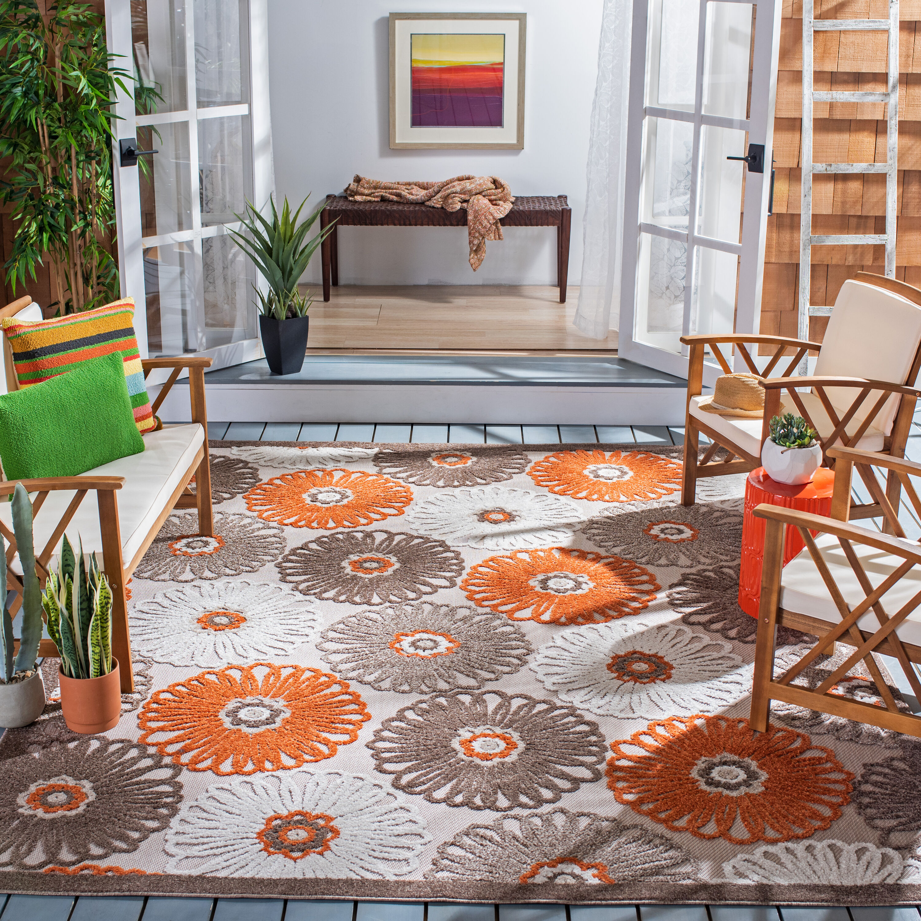 Cabana 676C Beige/Orange 8ft x 10ft Large Rectangle Rug