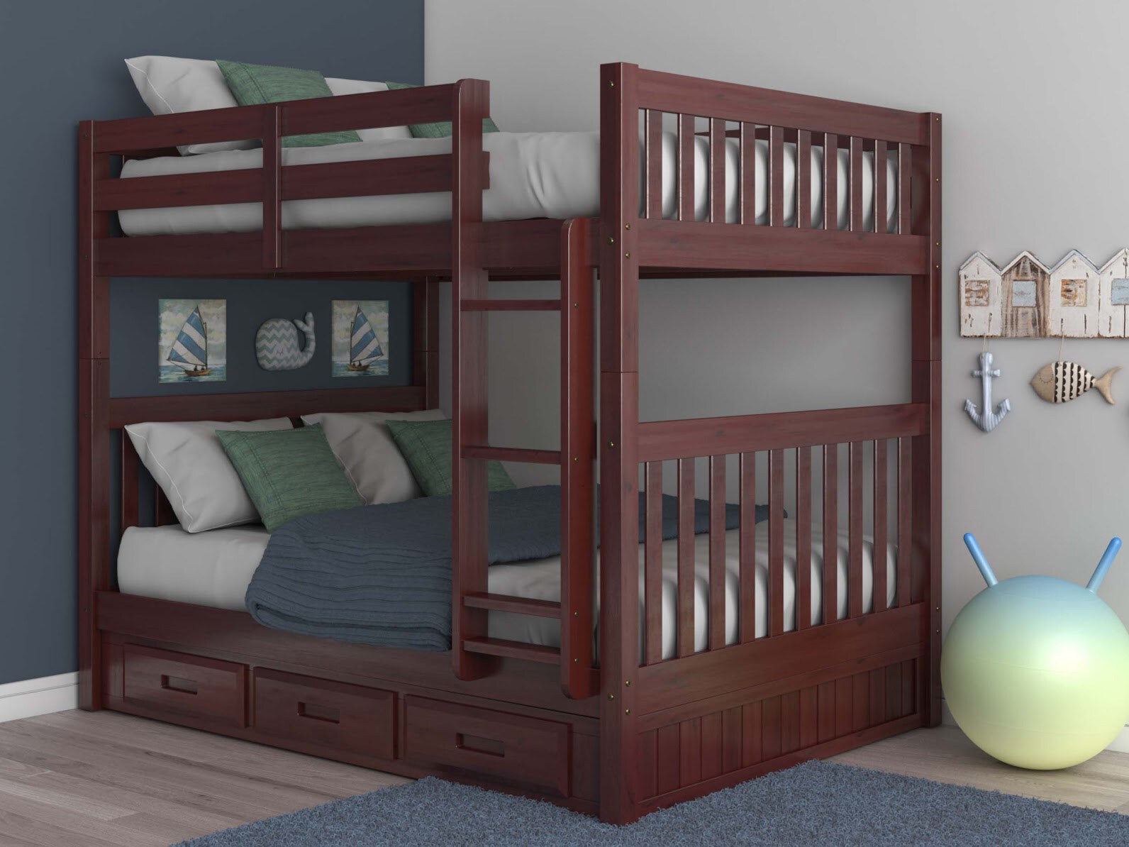 OSHOME 82815-K3-KD Rich Merlot Full over full Bunk Bed