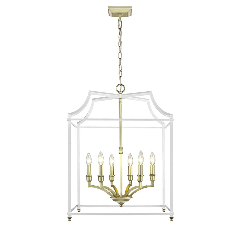 Golden Lighting 8401-6P SB-WH Leighton 6 -Light Satin Brass Transitional Lantern Medium Hanging Pendant light