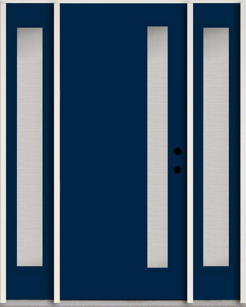 RELIABILT LO1065548 Spotlights 56-in x 80-in x 4-5/8-in Fiberglass 1/4 lite Left-hand inswing Naval Paint Painted Prehung Front Door with Sidelights Insulating core