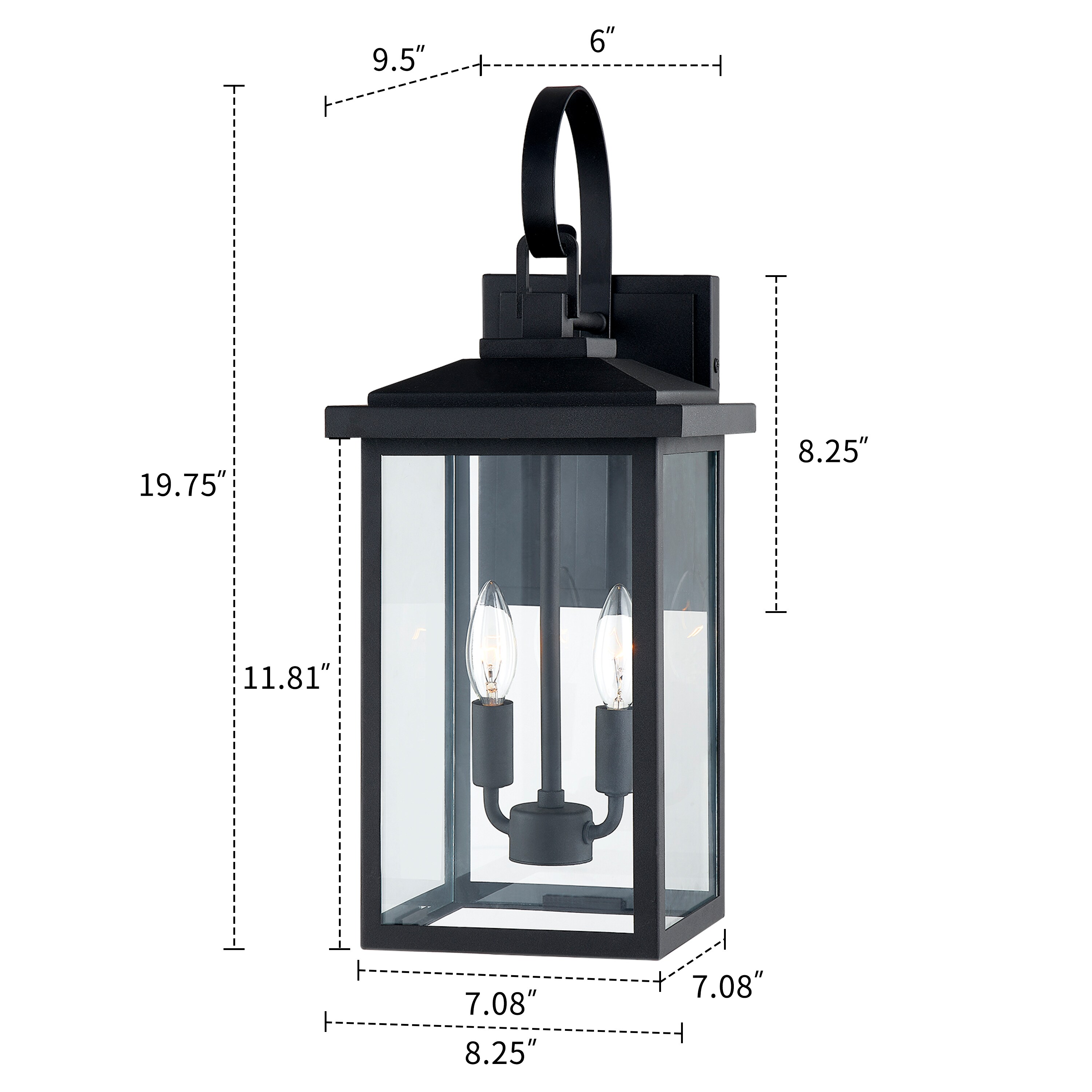 Kawoti 19.75" Black Glass 2-Light Outdoor Wall Lantern