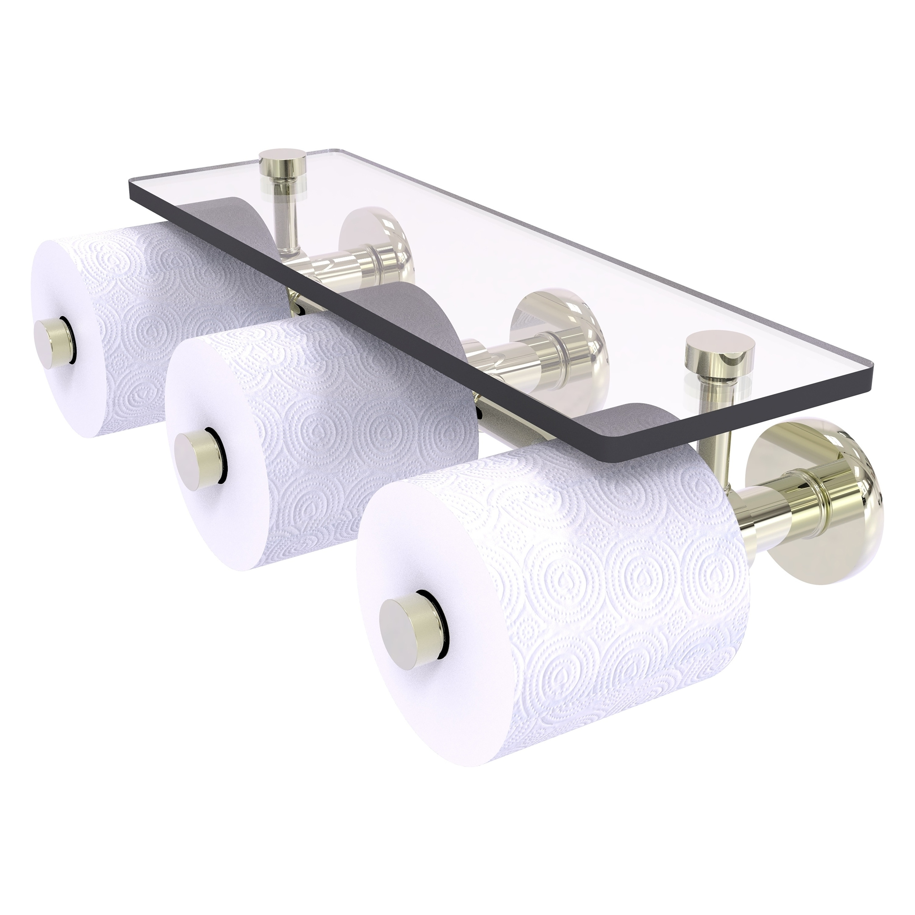 Allied Brass P1000-35-3S-PNI Prestige Skyline Polished Nickel Wall mount Double post Toilet Paper Holder 3 -Rolls with Storage