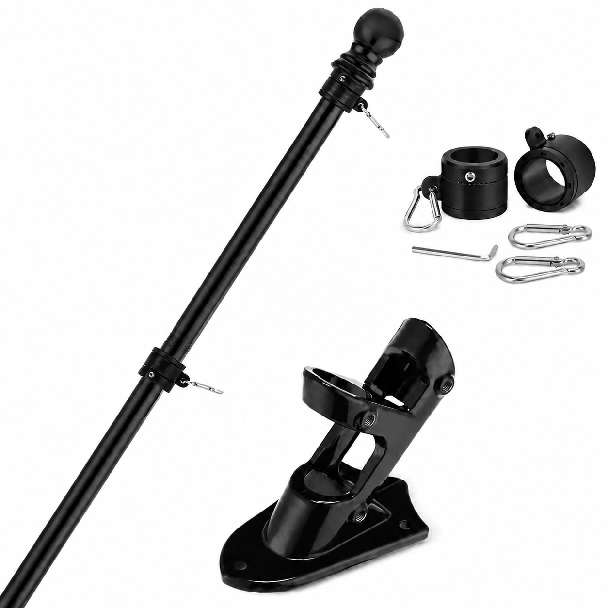 Aoibox  6 ft Black Stainless Steel Anti Tangle Wall Mount Flag Pole Kit with Bracket for 3 x 5 Flags