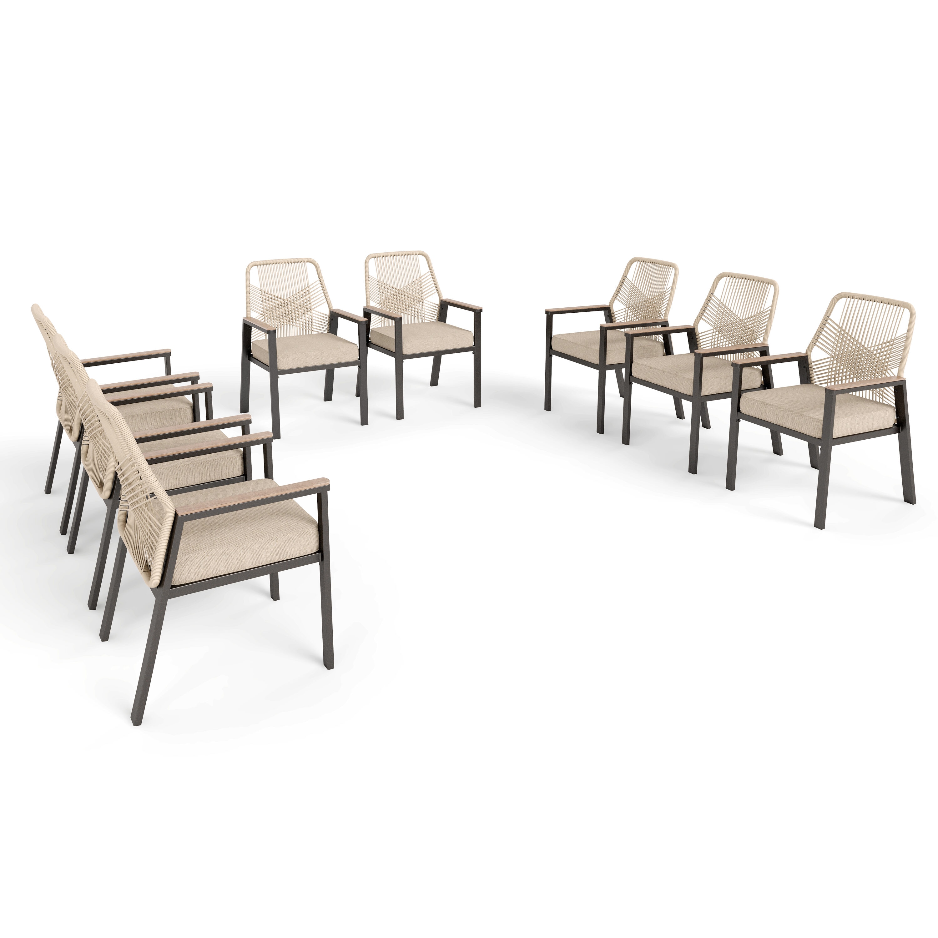 Sunshine Valley 4-PV-471 Set of 8 Black Steel Frame Stationary Dining Chair with Beige Olefin Cushioned Seat