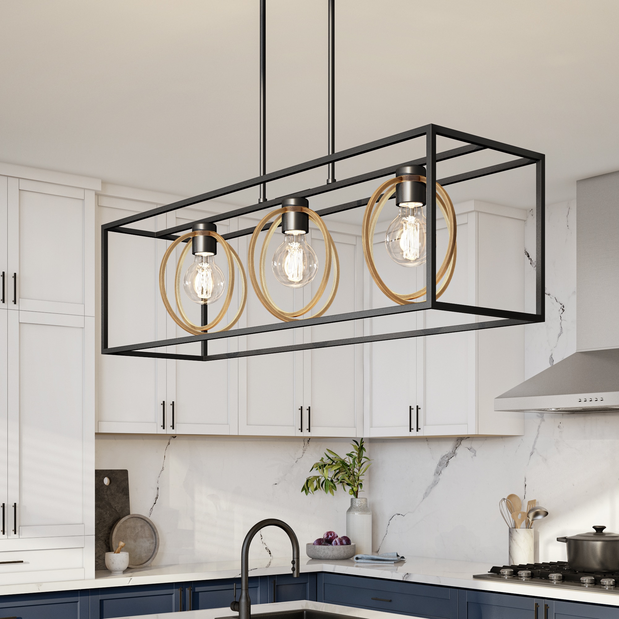 Kew Gardens Modern Industrial Matte Black 3-Light Island