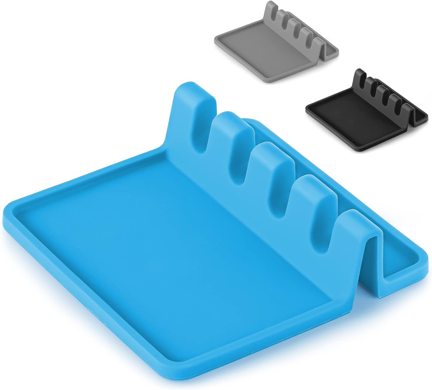 Zulay Kitchen Silicone Utensil Rest with Drip Pad Heat Resistant Spoon Holder for Ladles Spoons and Tongs Non Slip Kitchen Counter Organizer