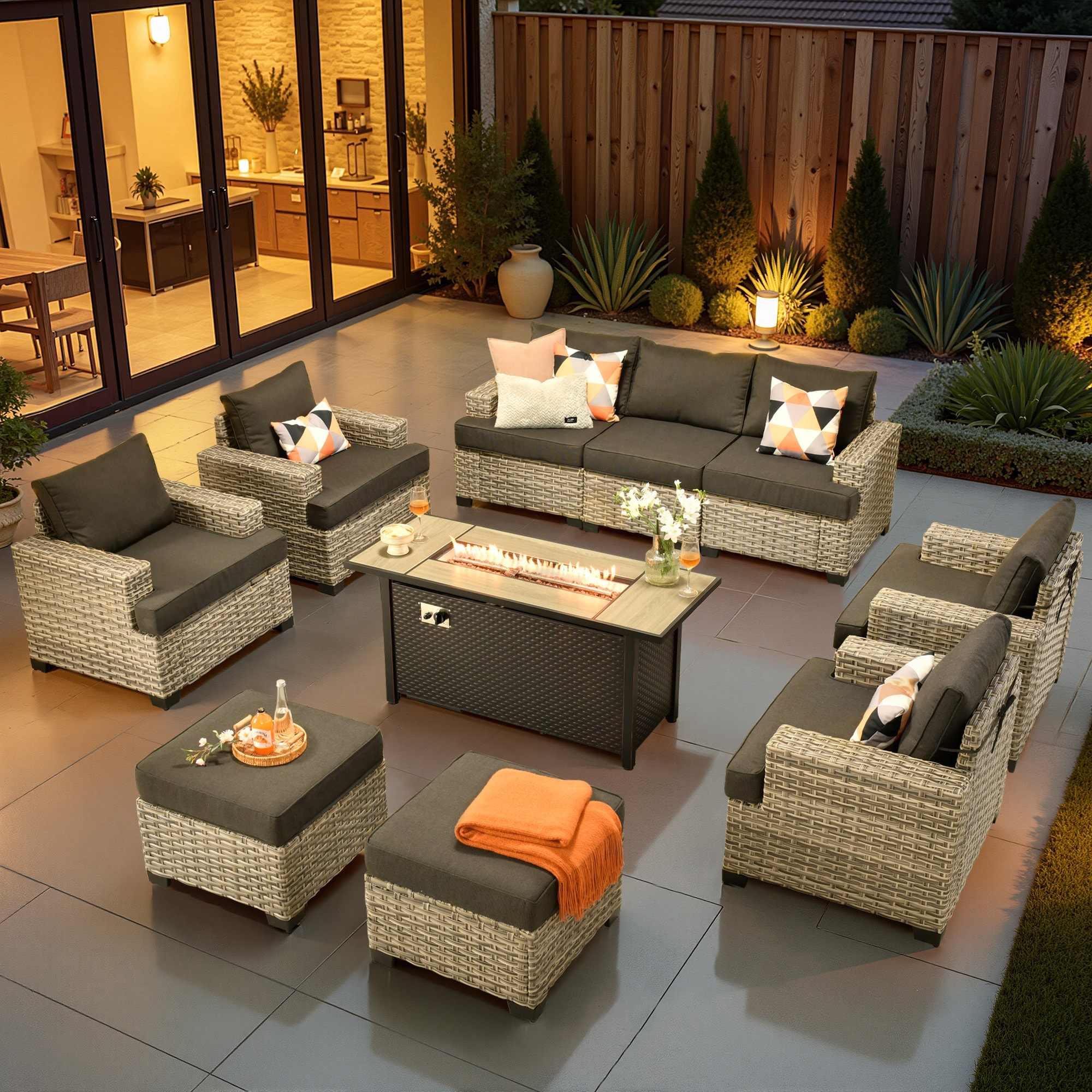 ALTRIGUS 6L-CFP8503-TBS110-AL 10 -Piece Wicker Patio Sofa Conversation Set with Black Cushions